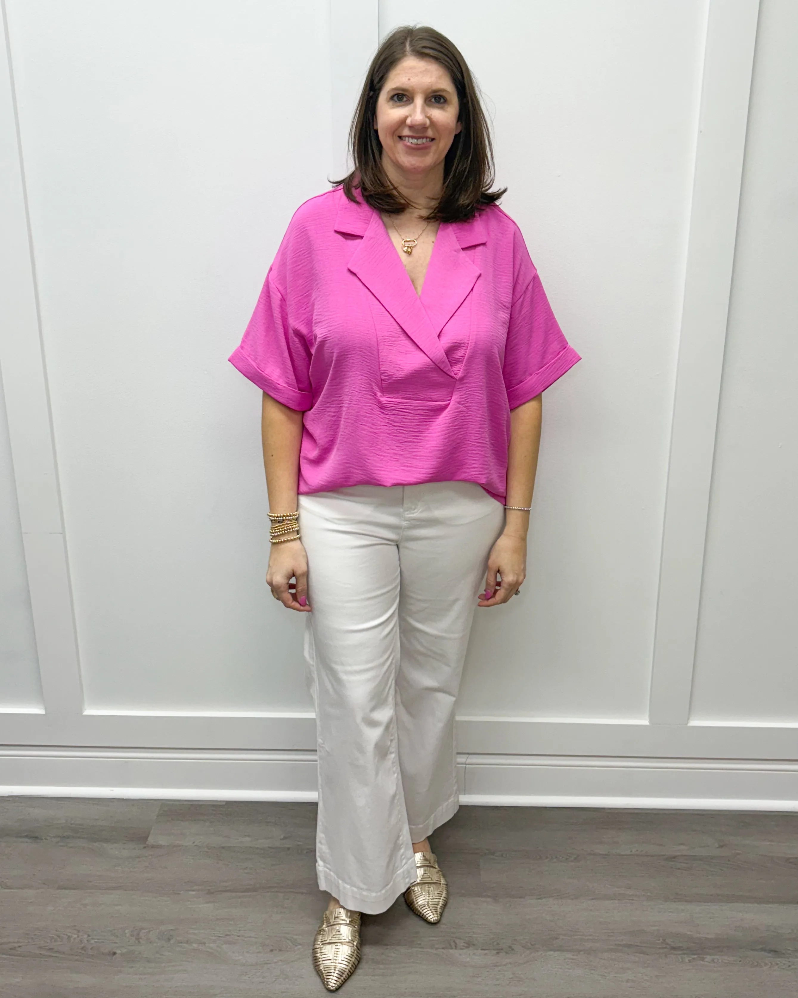 Flowy Popover S/S Shirt - Flamingo