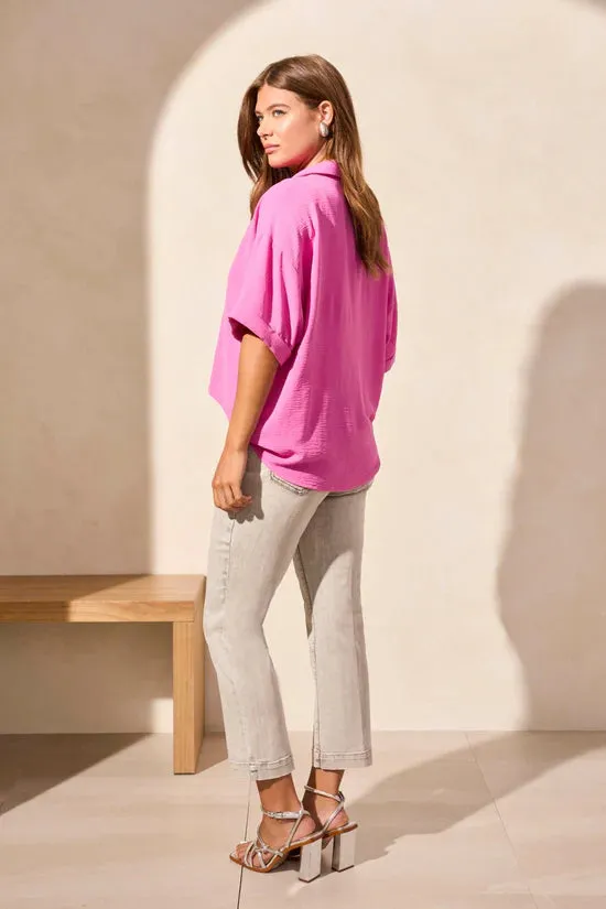 Flowy Popover S/S Shirt - Flamingo