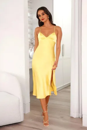 Formal Things Satin Midi Dress Yellow