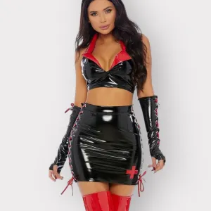 Forplay On Call Night Nurse Set Womens S M Black Red Cosplay Outfit Sexy Costume