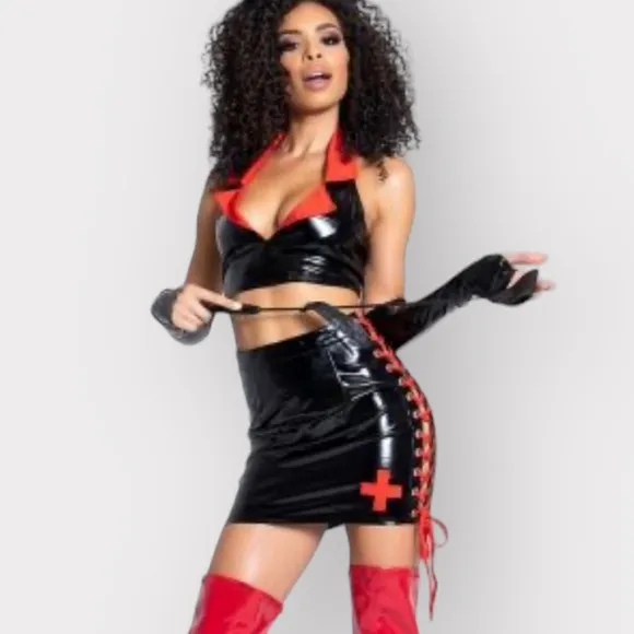 Forplay On Call Night Nurse Set Womens S M Black Red Cosplay Outfit Sexy Costume