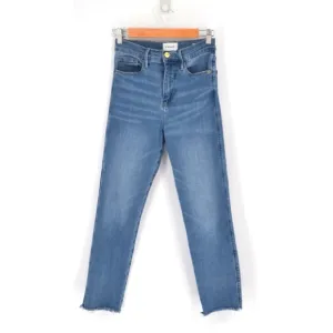 Frame Le Sylvie High Waist Raw Hem Crop Jeans in Kirah Wash Blue Women's 26