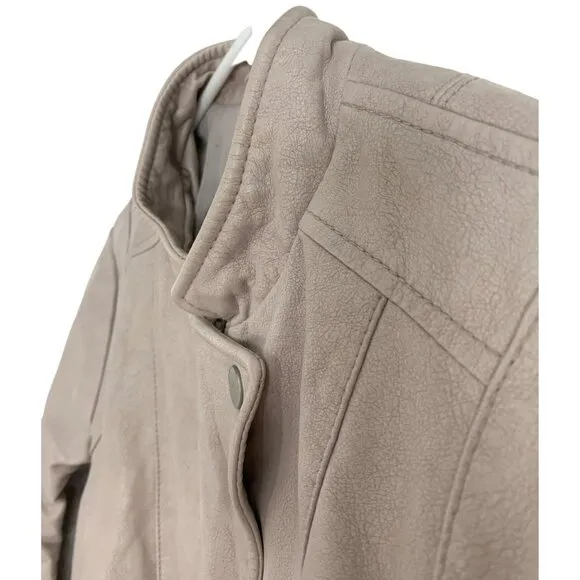 Free People Womens Size 6 Small Faux Leather Moto Jacket Blush Zip Detail 6827