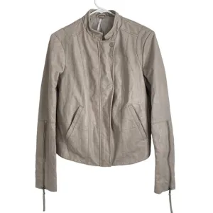 Free People Womens Size 6 Small Faux Leather Moto Jacket Blush Zip Detail 6827
