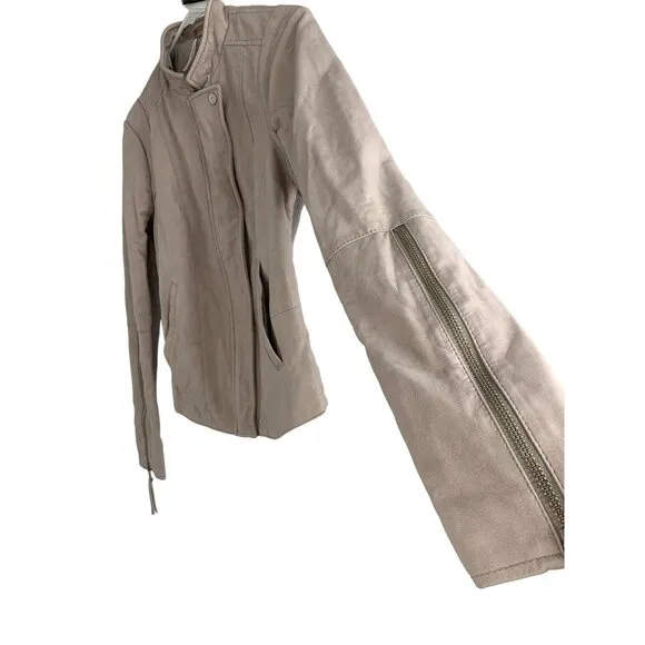 Free People Womens Size 6 Small Faux Leather Moto Jacket Blush Zip Detail 6827