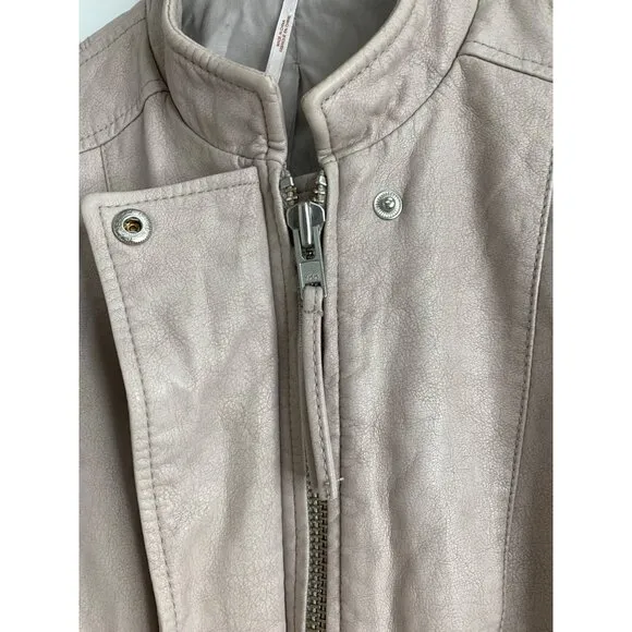 Free People Womens Size 6 Small Faux Leather Moto Jacket Blush Zip Detail 6827