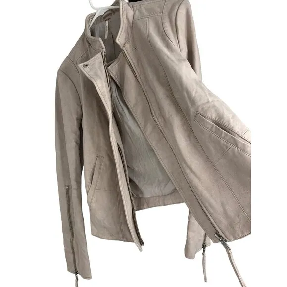 Free People Womens Size 6 Small Faux Leather Moto Jacket Blush Zip Detail 6827