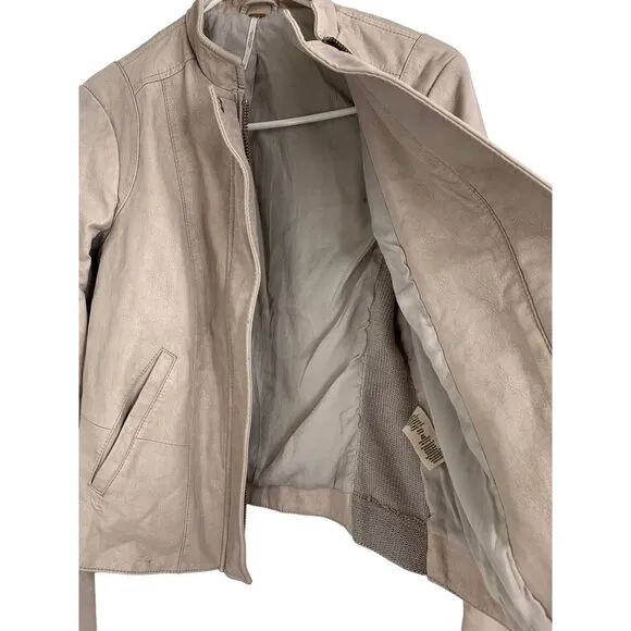 Free People Womens Size 6 Small Faux Leather Moto Jacket Blush Zip Detail 6827