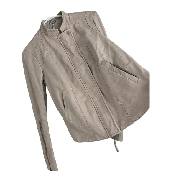 Free People Womens Size 6 Small Faux Leather Moto Jacket Blush Zip Detail 6827