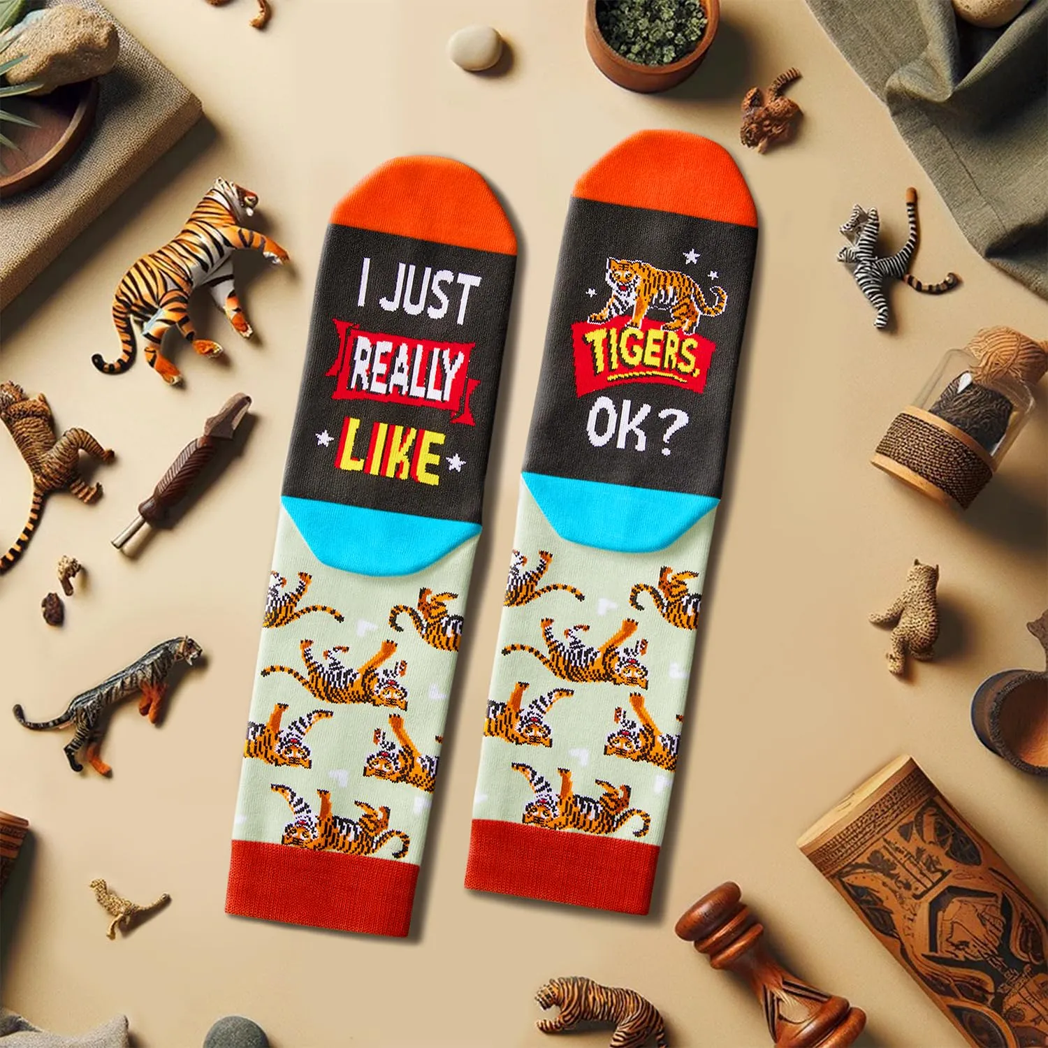 Funny Tiger Gifts for Women Men Mom Dad Teen Girls Boys, Fun Tiger Socks Animal Socks