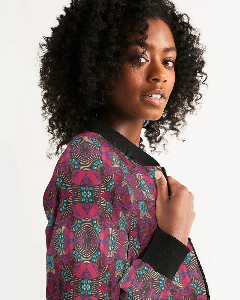 Fuschia African print Women's Bomber Jacket