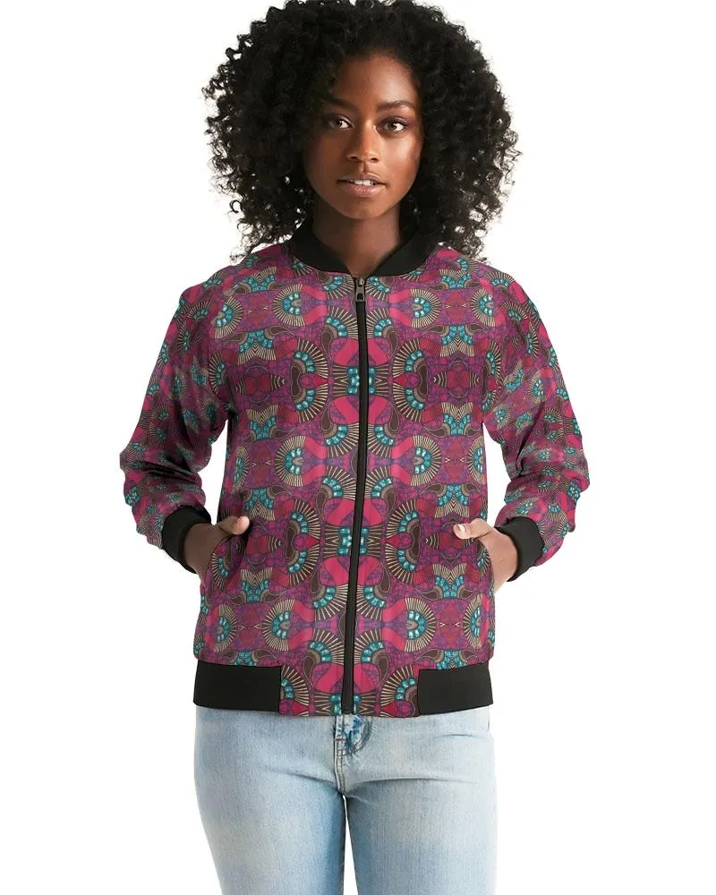 Fuschia African print Women's Bomber Jacket