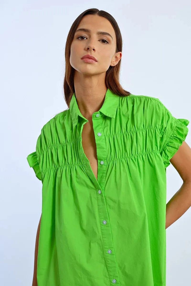 Gathered Shirt Dress (Green)