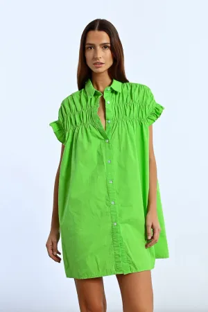 Gathered Shirt Dress (Green)