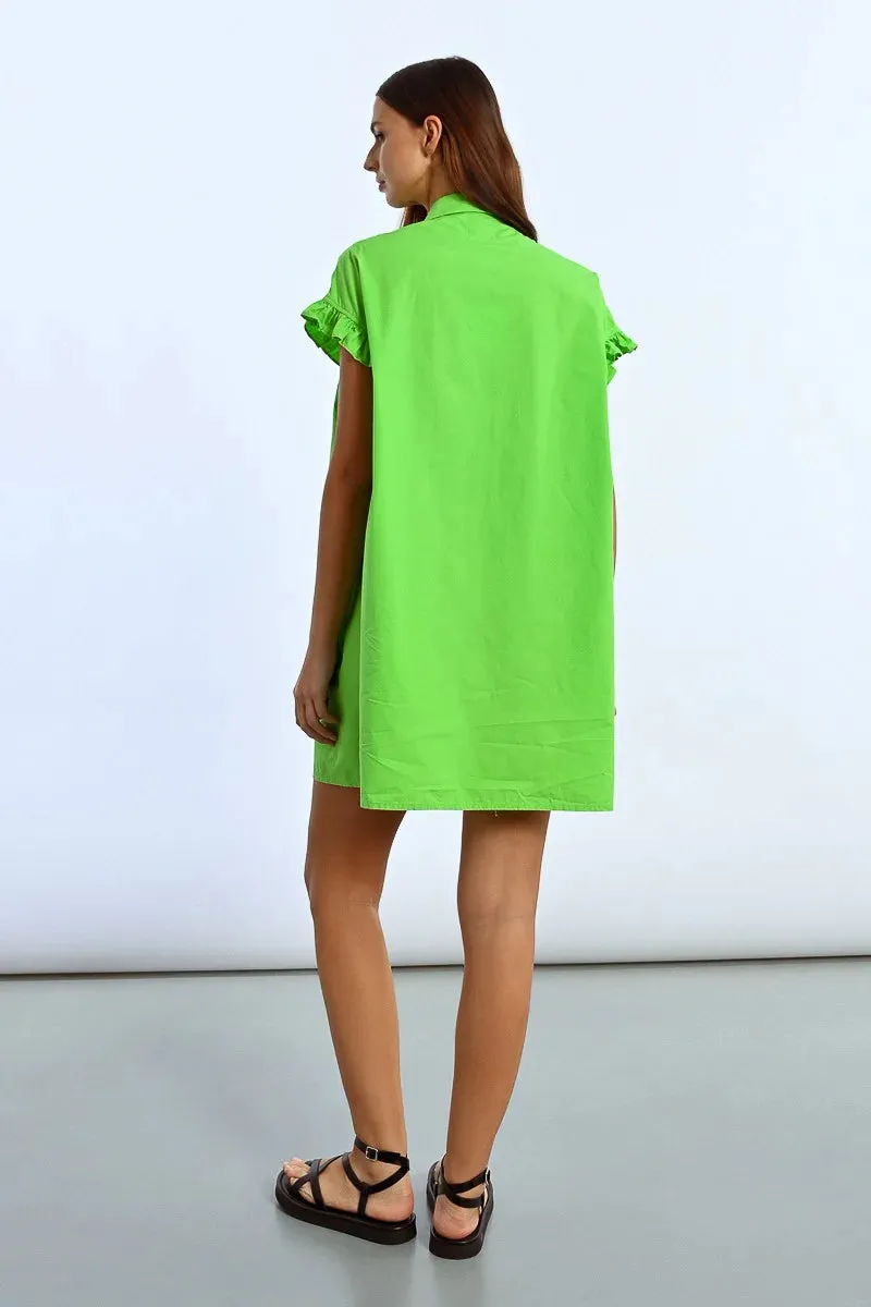 Gathered Shirt Dress (Green)