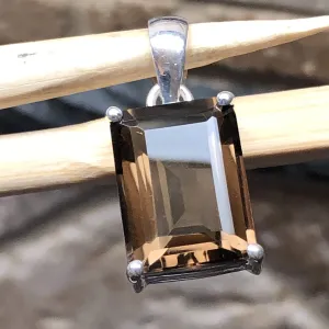Genuine 10ct Smoky Topaz 925 Solid Sterling Silver Pendant 20mm