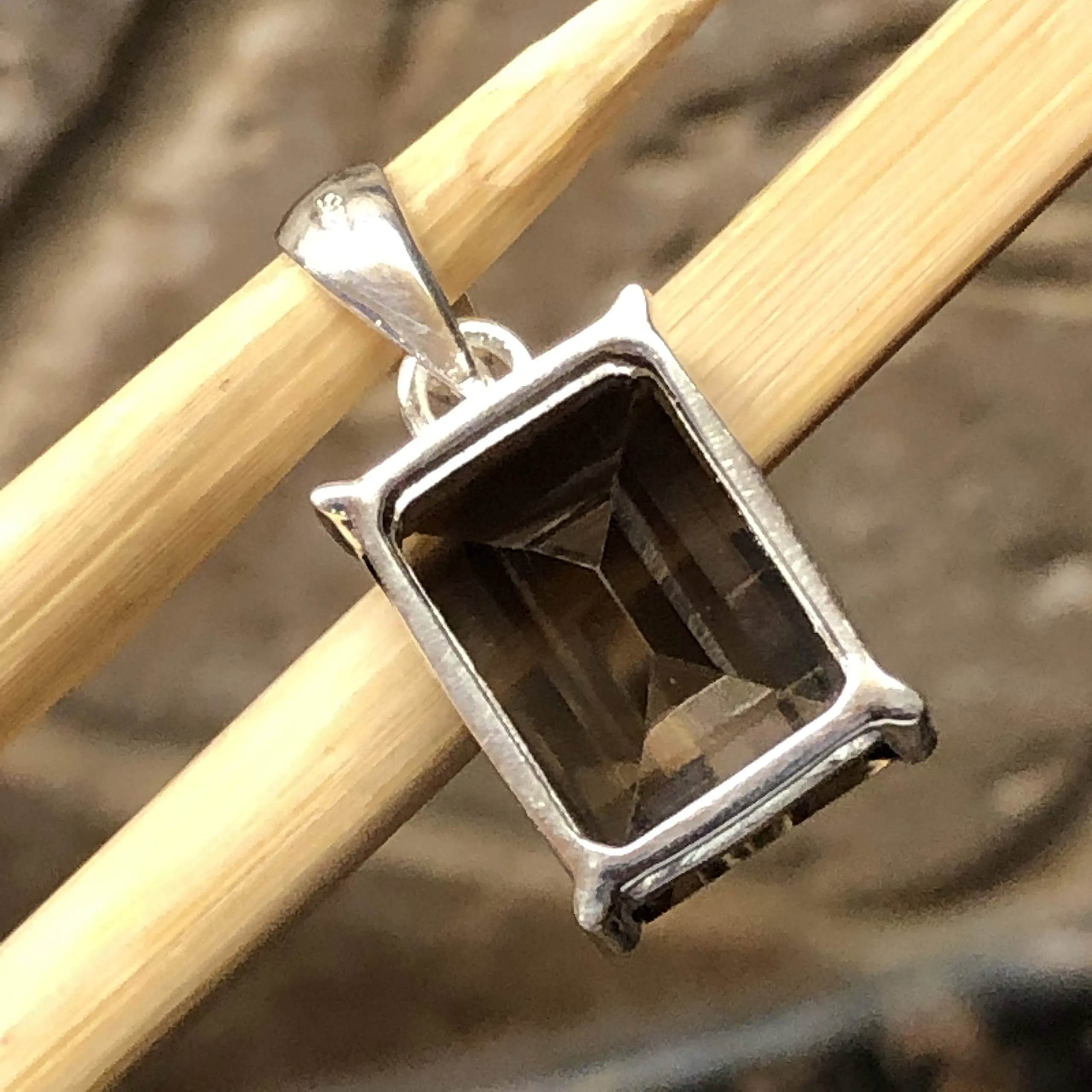 Genuine 10ct Smoky Topaz 925 Solid Sterling Silver Pendant 20mm