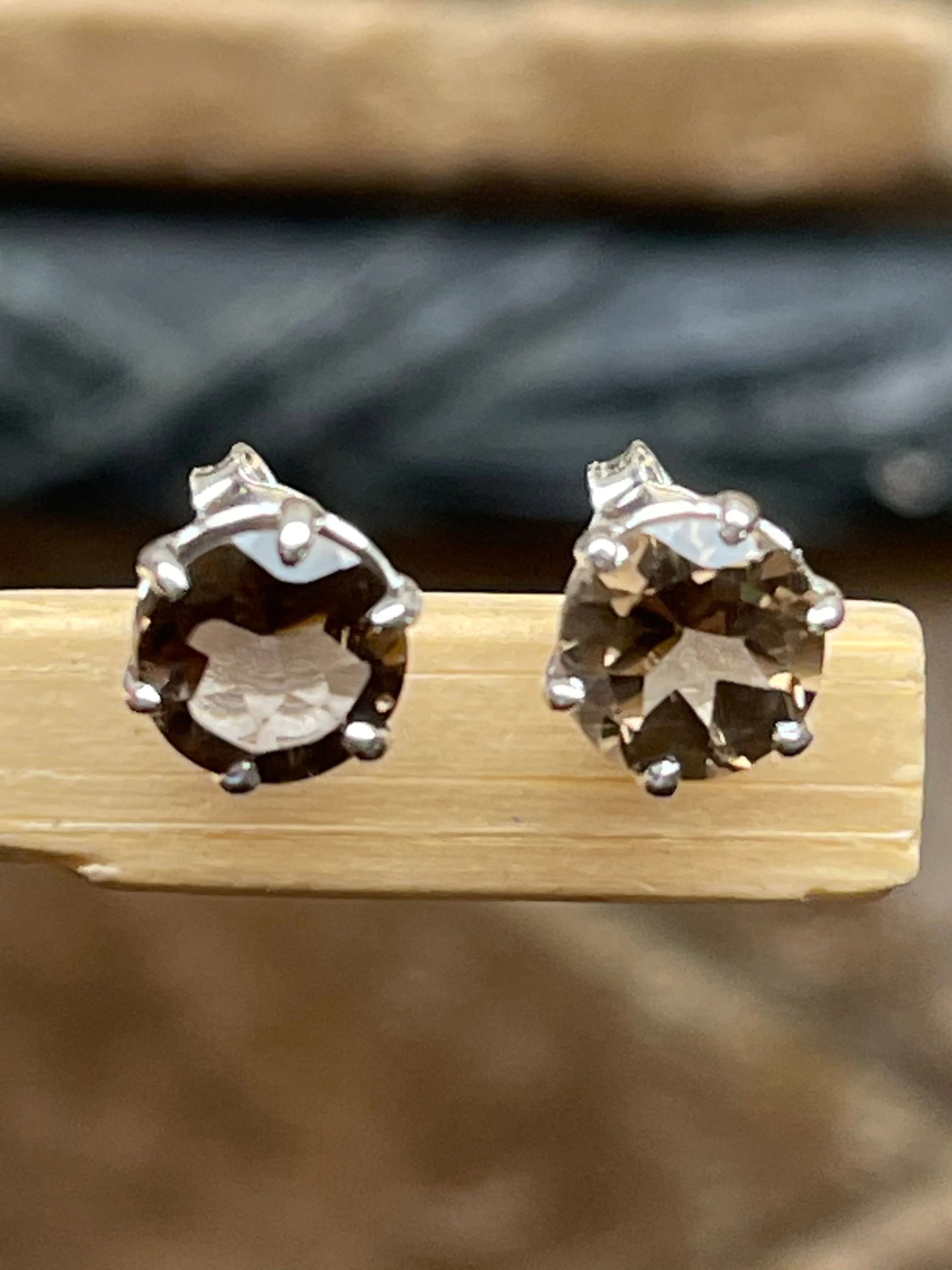 Genuine 1ct Smoky Topaz 925 Solid Sterling Silver Earrings 7mm