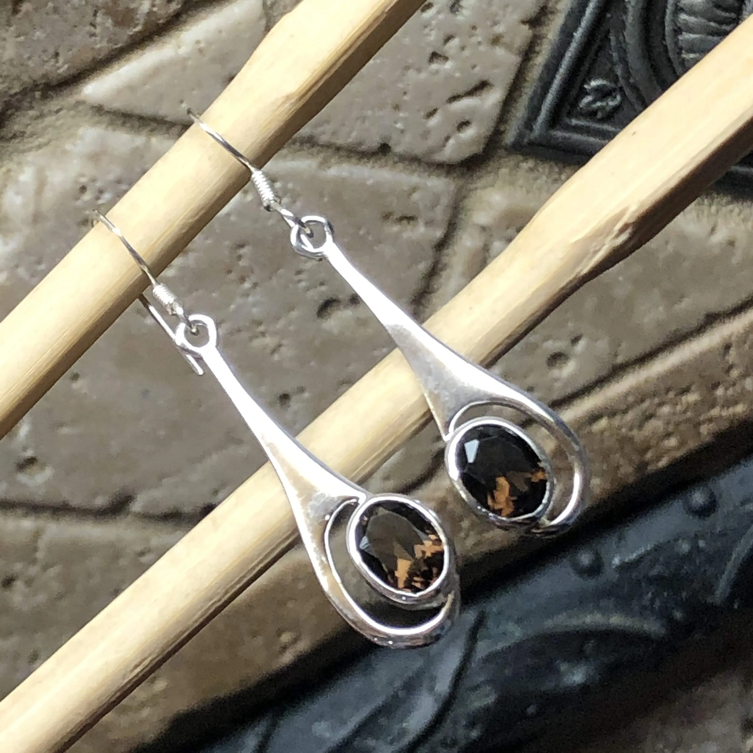 Genuine 2ct Smoky Topaz 925 Solid Sterling Silver Earrings 40mm