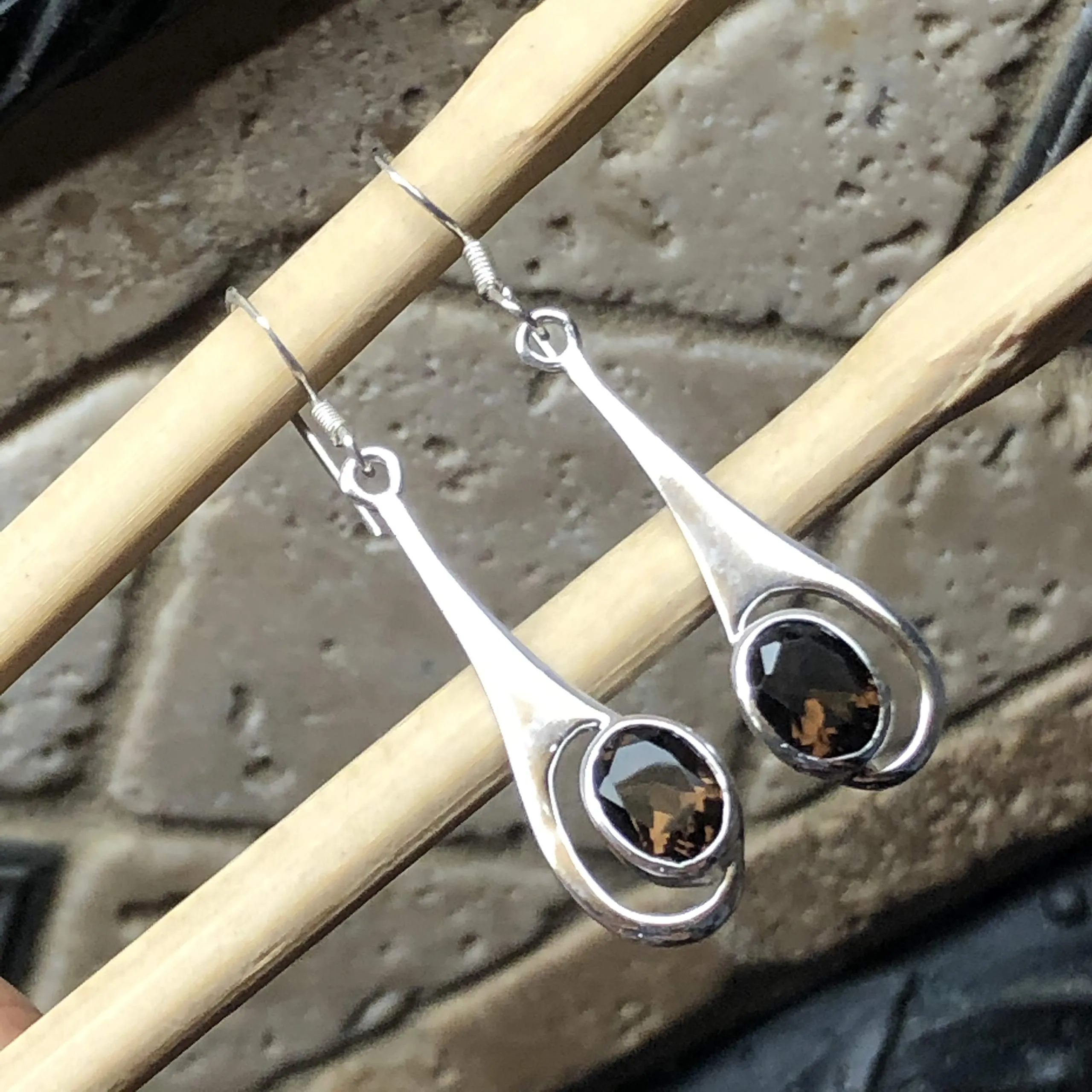 Genuine 2ct Smoky Topaz 925 Solid Sterling Silver Earrings 40mm