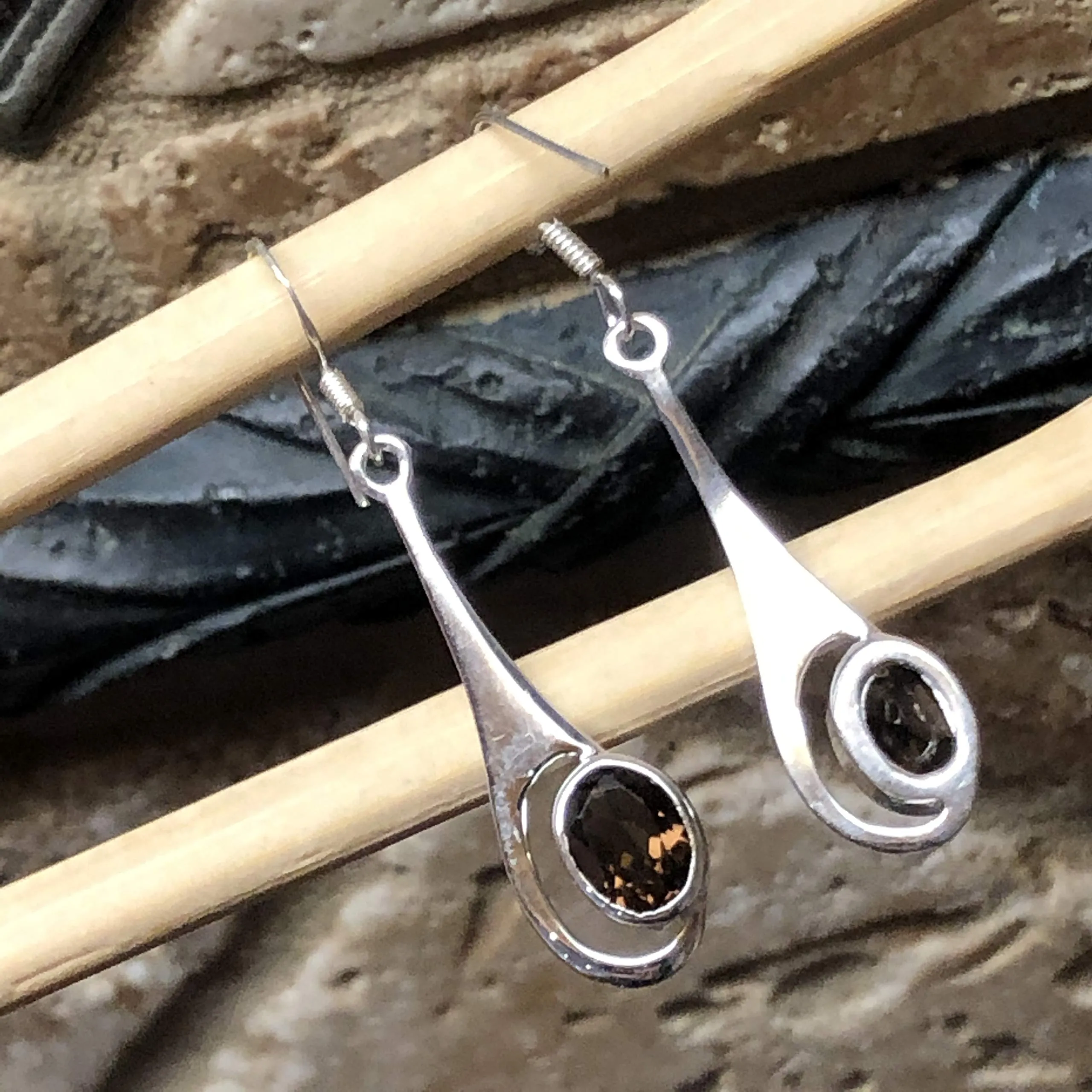 Genuine 2ct Smoky Topaz 925 Solid Sterling Silver Earrings 40mm