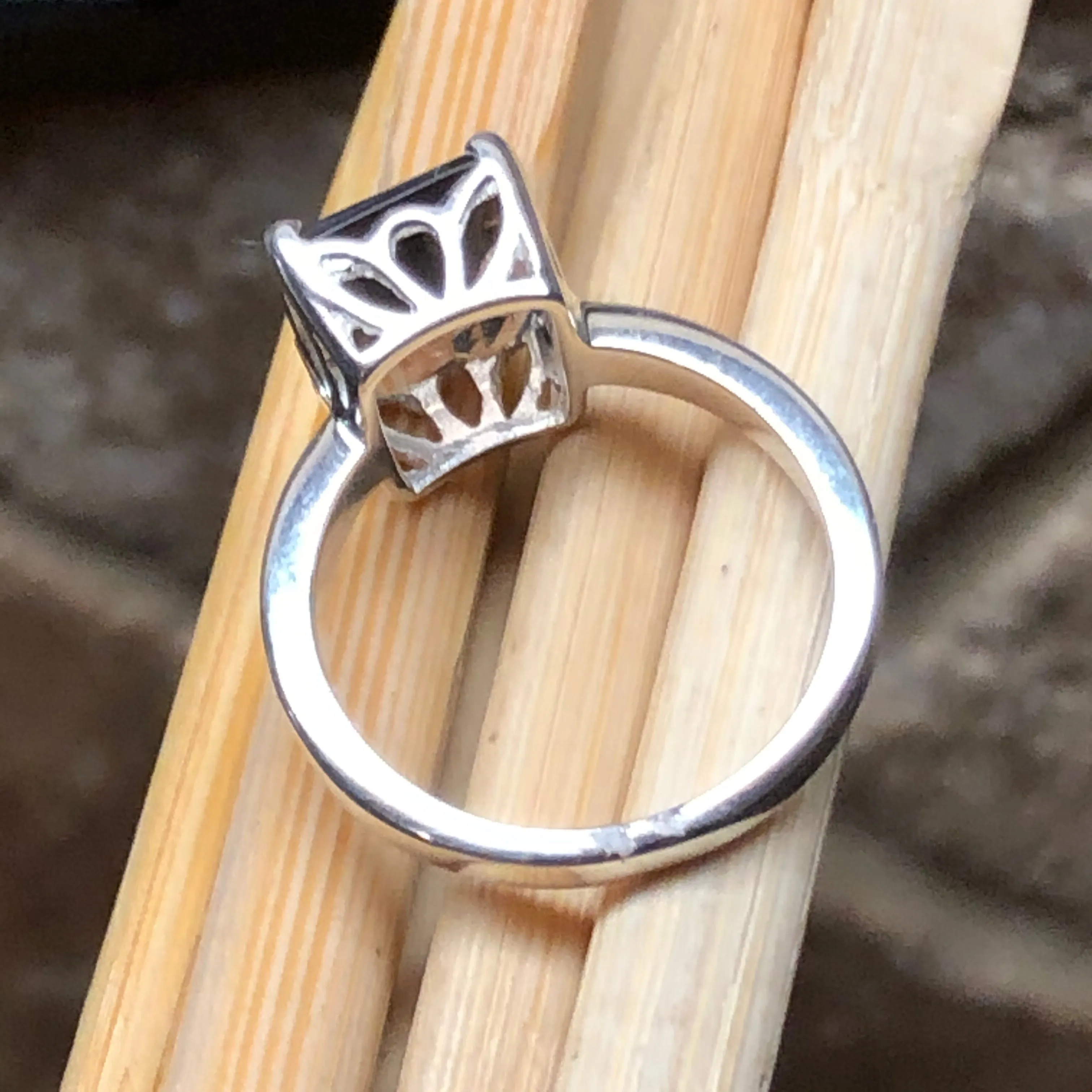 Genuine 2ct Smoky Topaz 925 Solid Sterling Silver Ring Size 6, 7, 8, 9