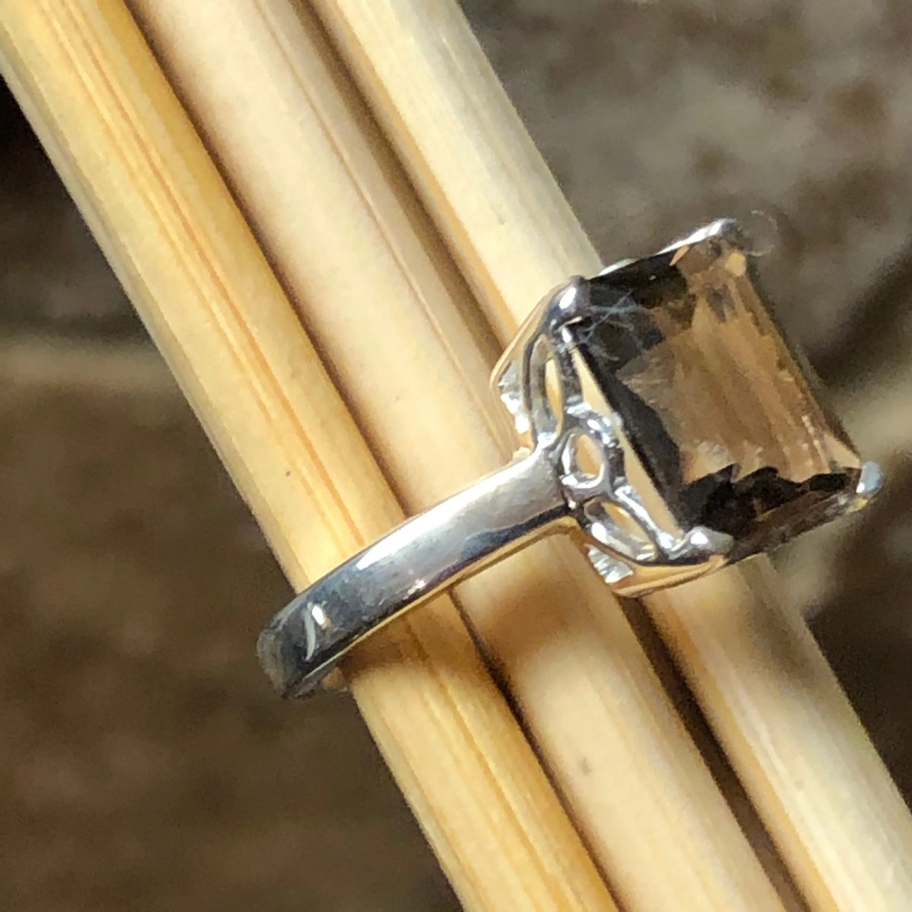 Genuine 2ct Smoky Topaz 925 Solid Sterling Silver Ring Size 6, 7, 8, 9