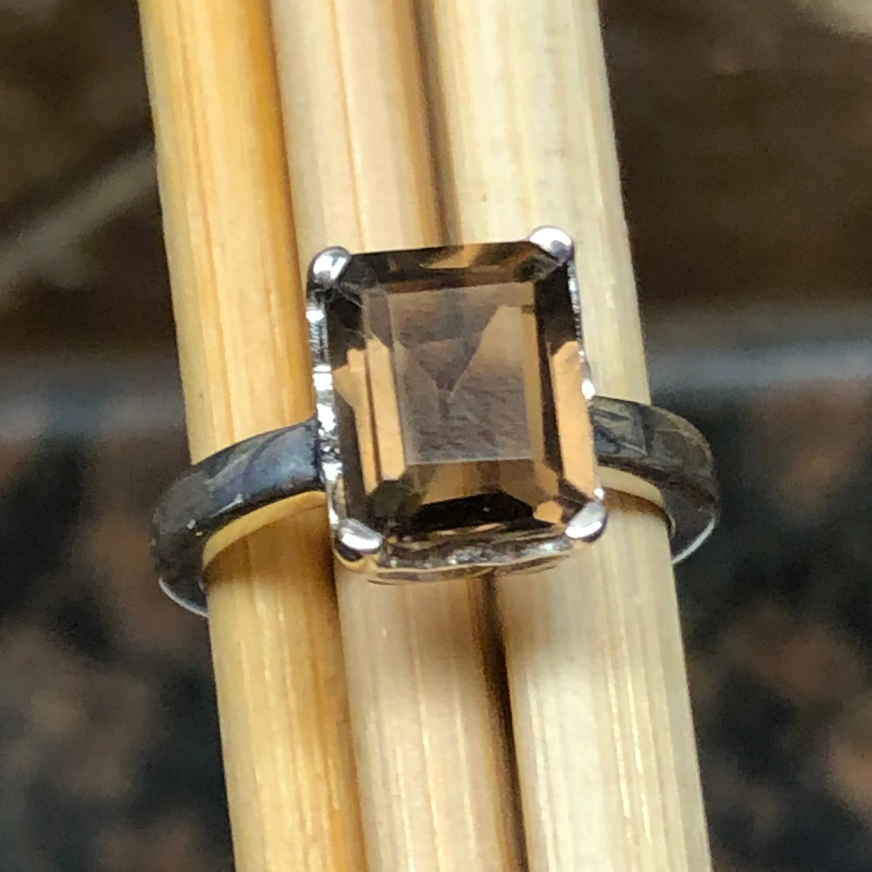 Genuine 2ct Smoky Topaz 925 Solid Sterling Silver Ring Size 6, 7, 8, 9