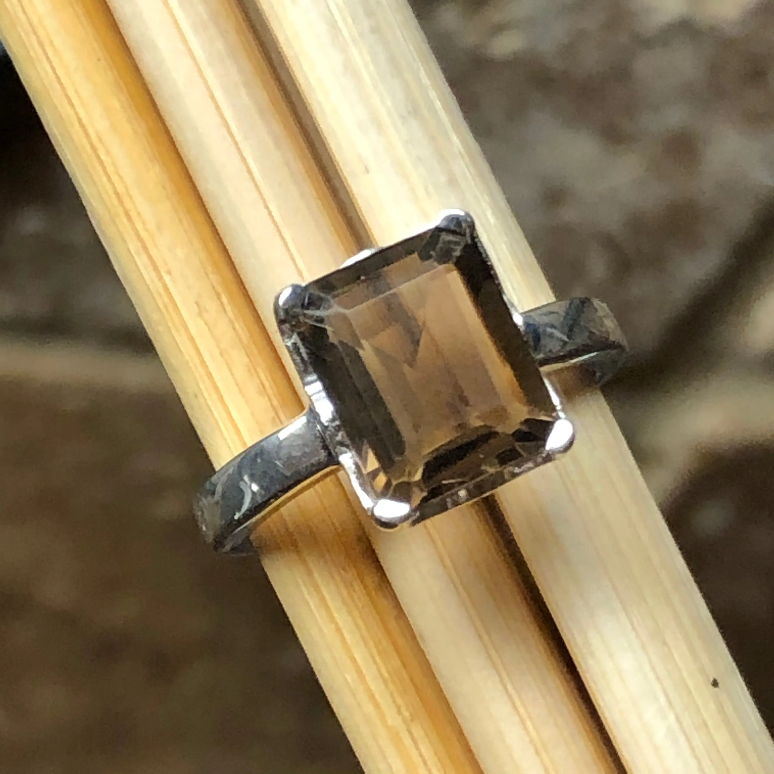 Genuine 2ct Smoky Topaz 925 Solid Sterling Silver Ring Size 6, 7, 8, 9