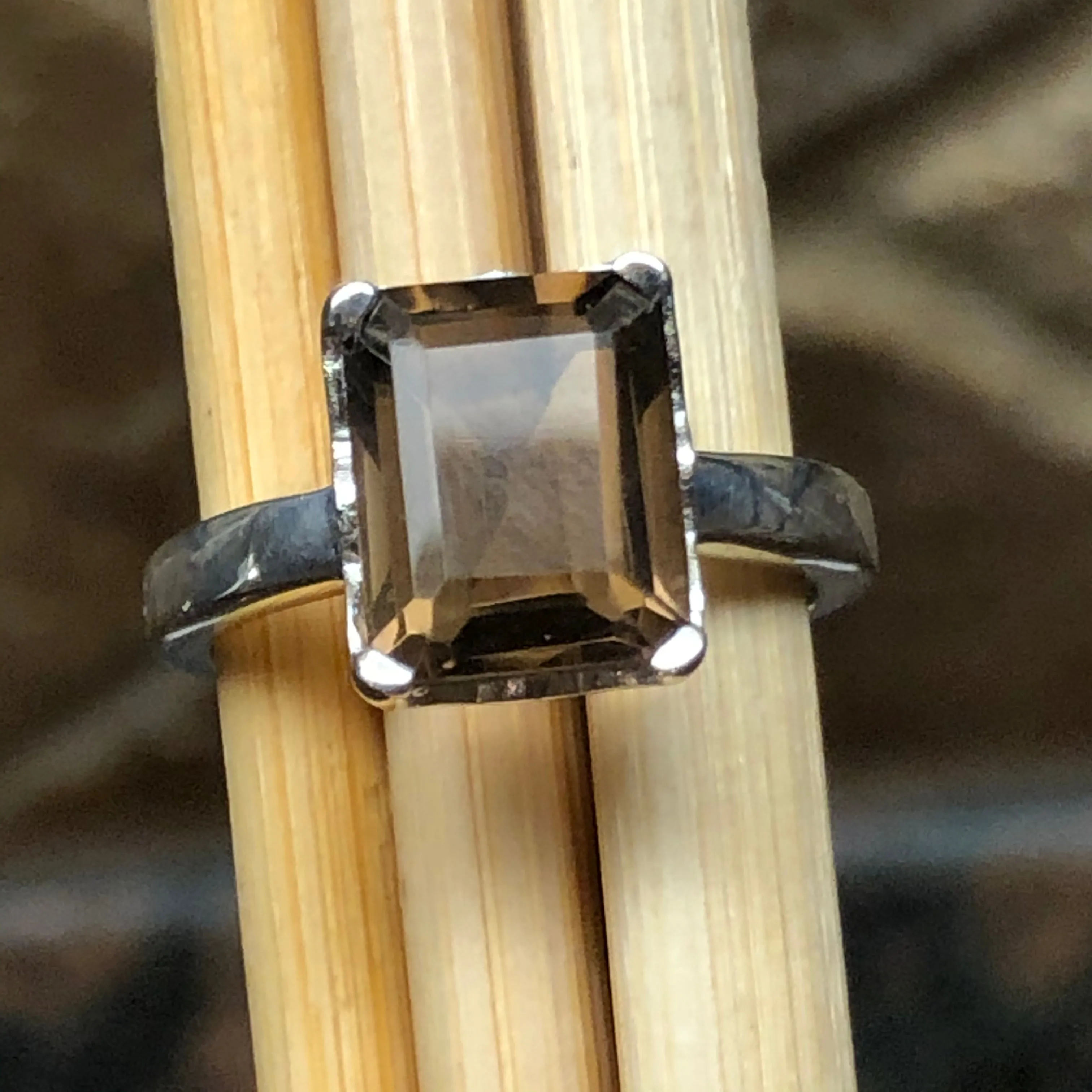Genuine 2ct Smoky Topaz 925 Solid Sterling Silver Ring Size 6, 7, 8, 9