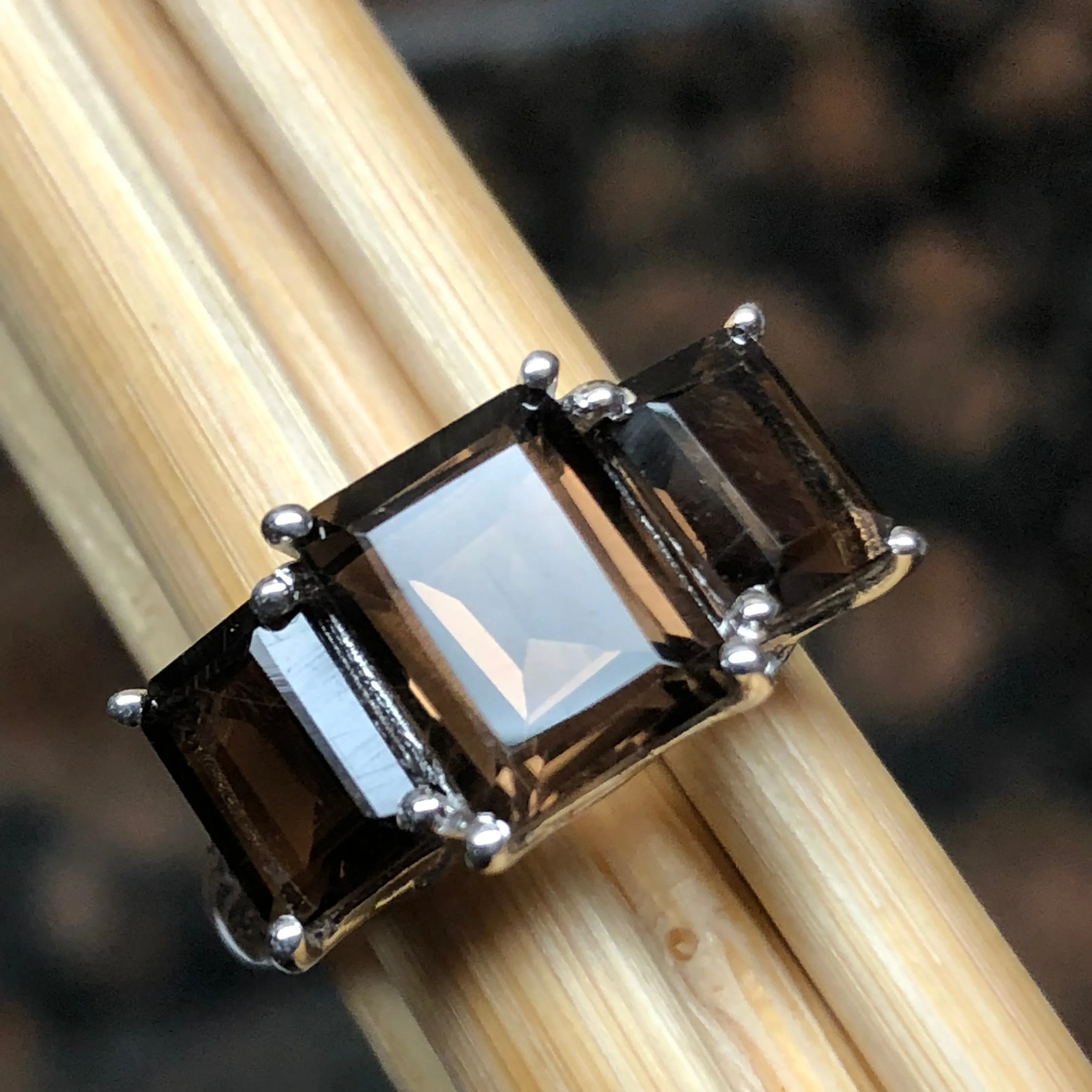 Genuine 4ct Smoky Topaz 925 Solid Sterling Silver Ring Size 5, 6, 7, 8, 9