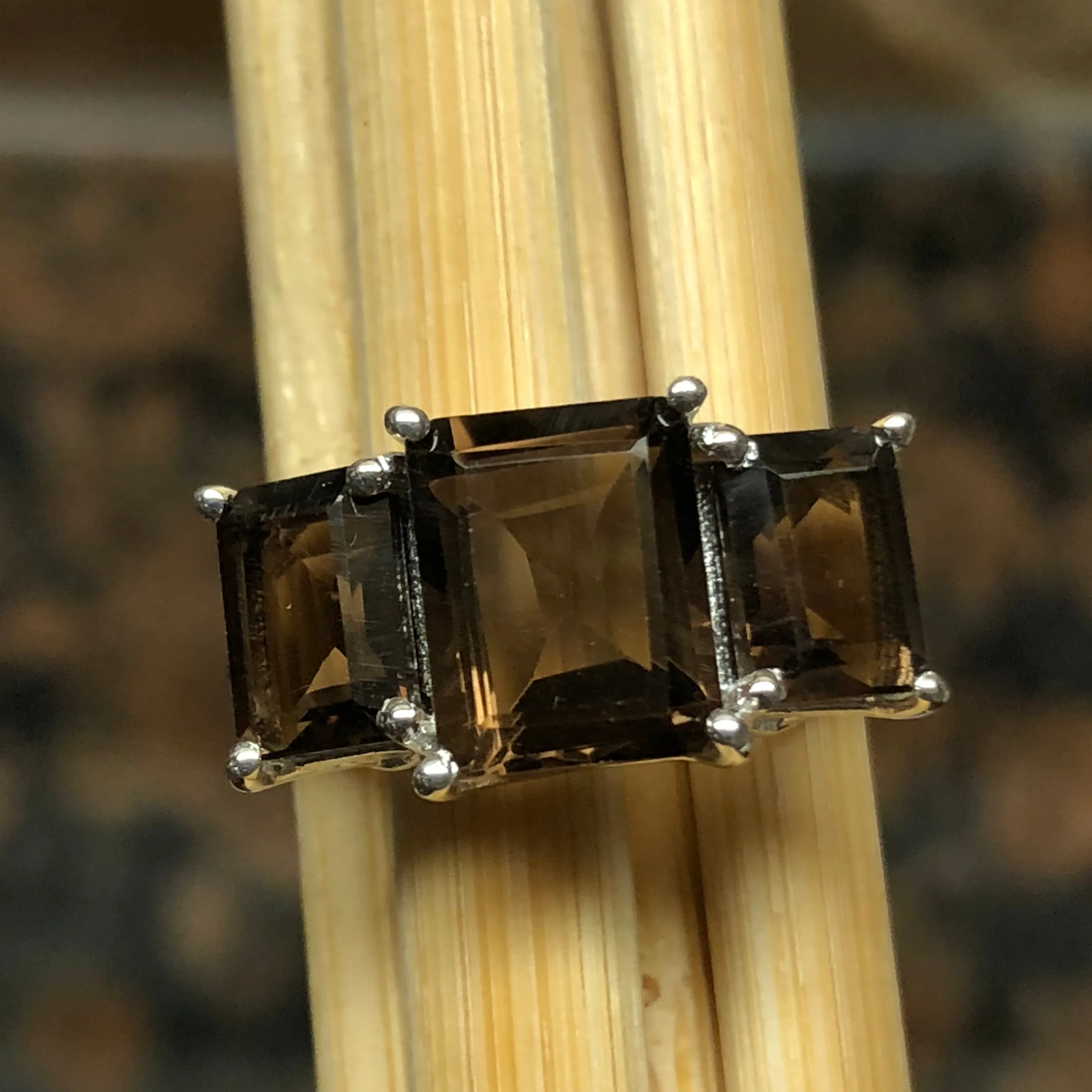 Genuine 4ct Smoky Topaz 925 Solid Sterling Silver Ring Size 5, 6, 7, 8, 9