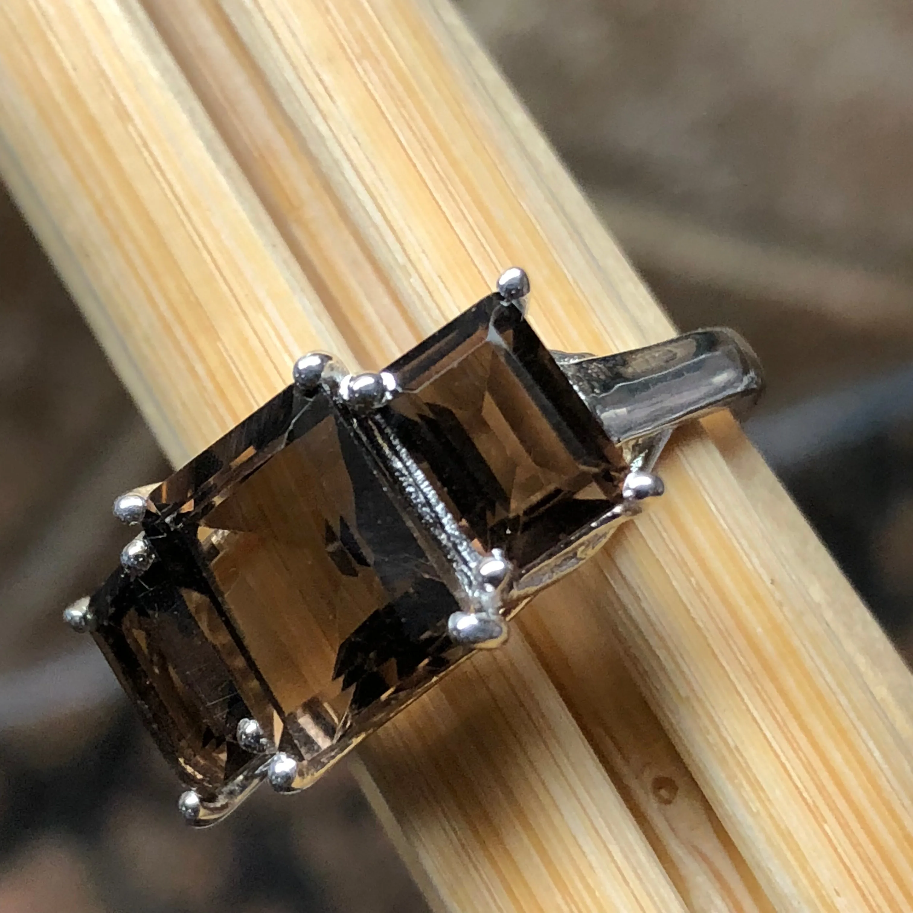 Genuine 4ct Smoky Topaz 925 Solid Sterling Silver Ring Size 5, 6, 7, 8, 9