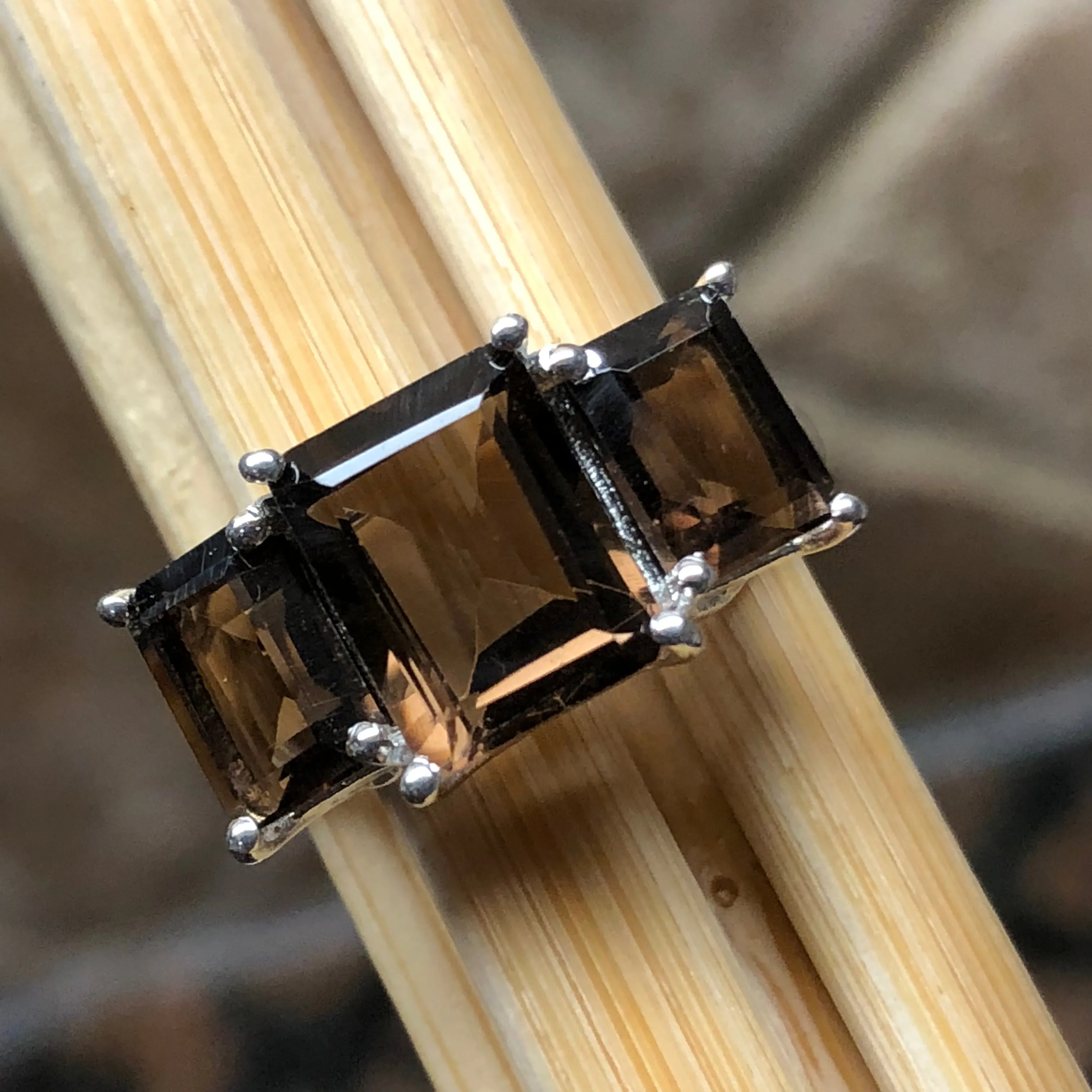 Genuine 4ct Smoky Topaz 925 Solid Sterling Silver Ring Size 5, 6, 7, 8, 9