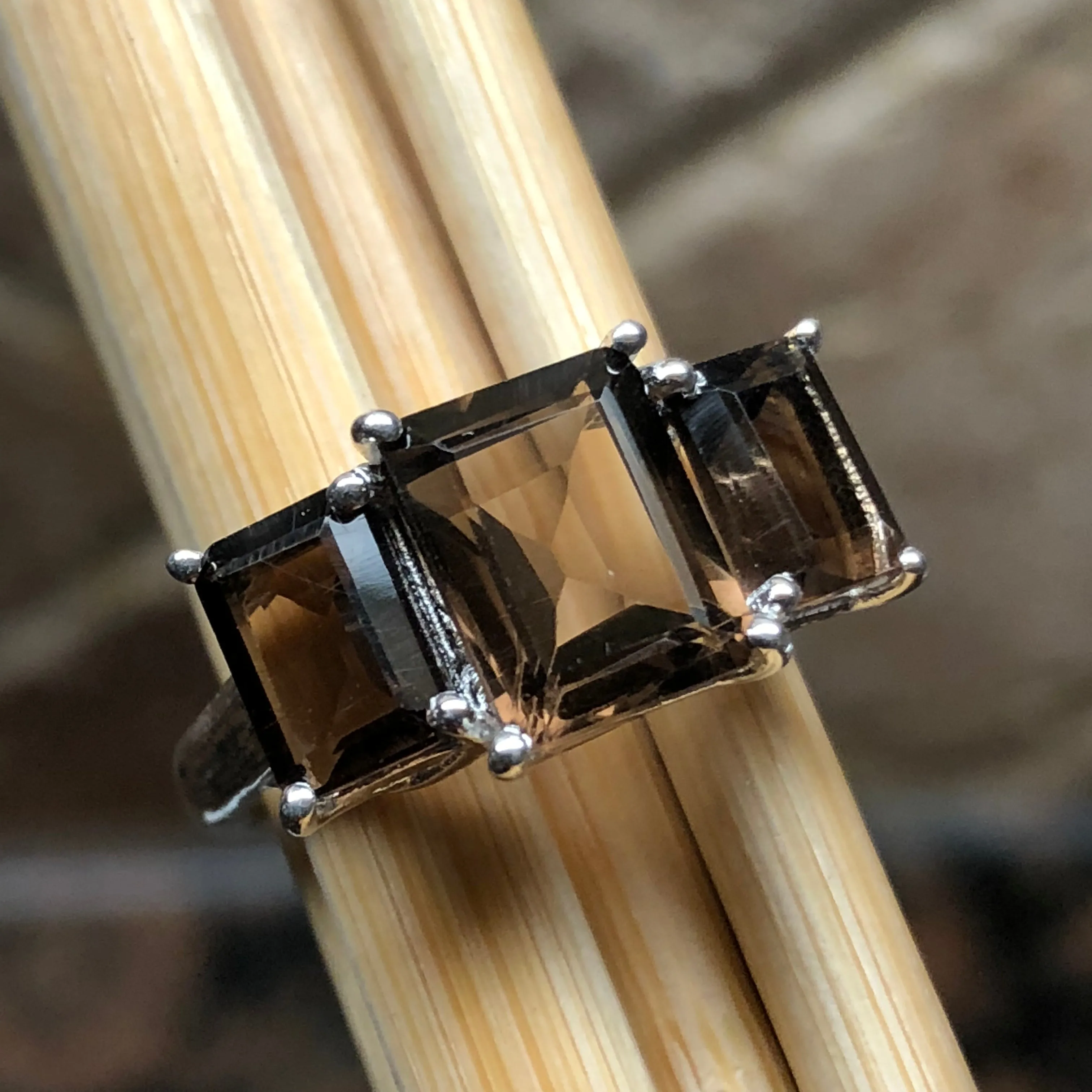 Genuine 4ct Smoky Topaz 925 Solid Sterling Silver Ring Size 5, 6, 7, 8, 9