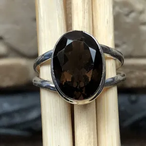 Genuine 6ct Smoky Topaz 925 Solid Sterling Silver Ring Size 7, 9