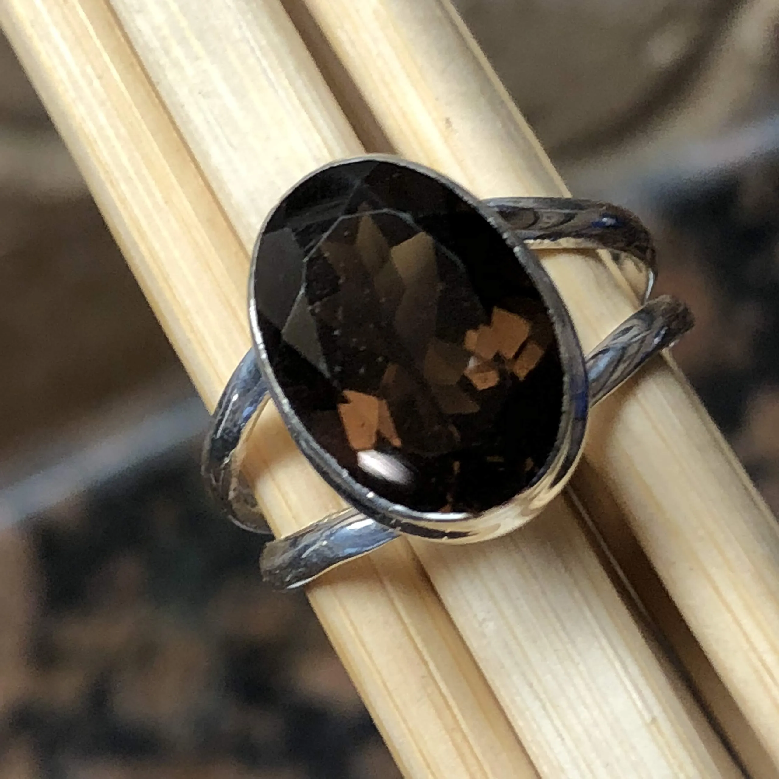 Genuine 6ct Smoky Topaz 925 Solid Sterling Silver Ring Size 7, 9