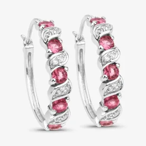 Genuine Pink Tourmaline Hoop Earrings