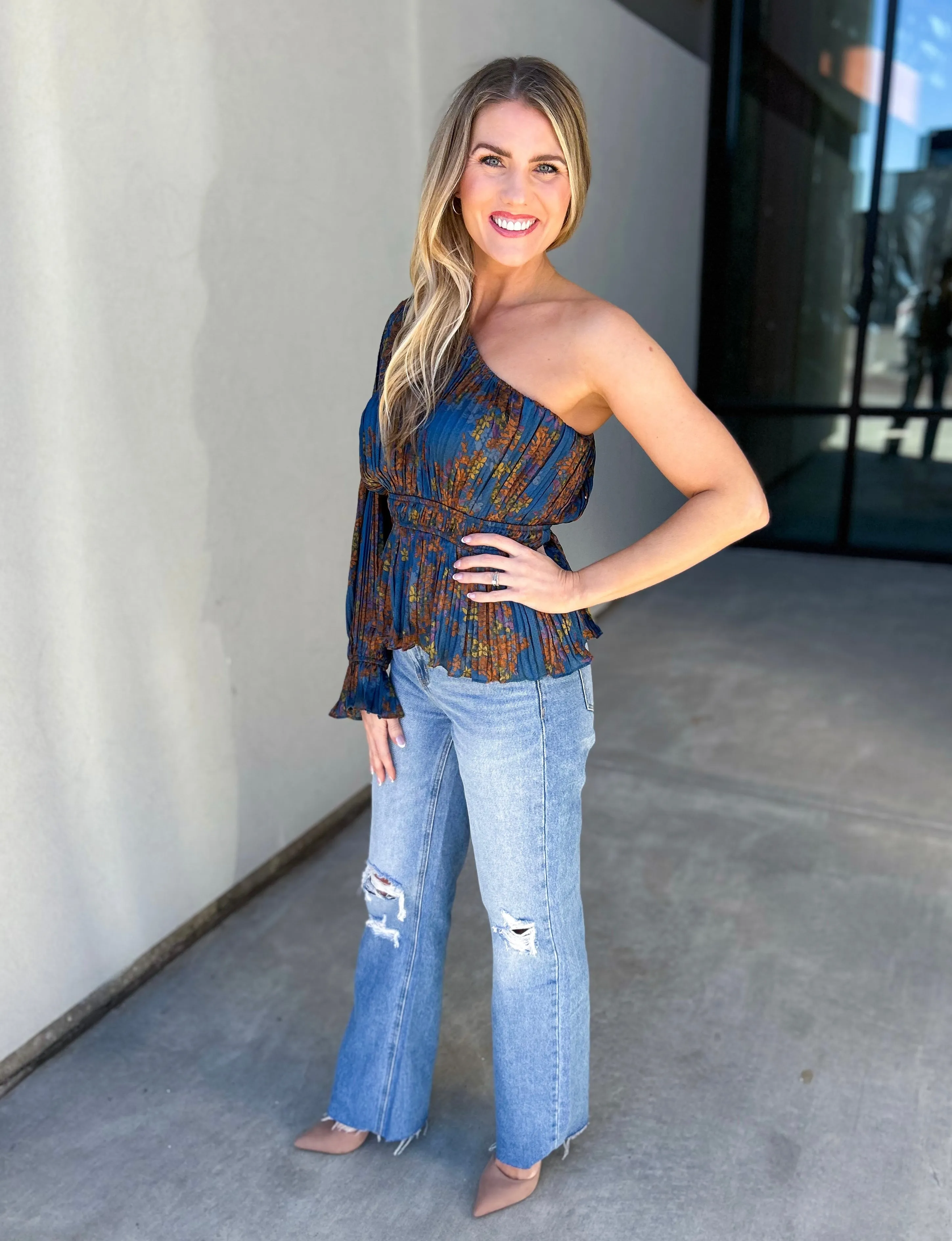 Gloria One Shoulder Pleated Top