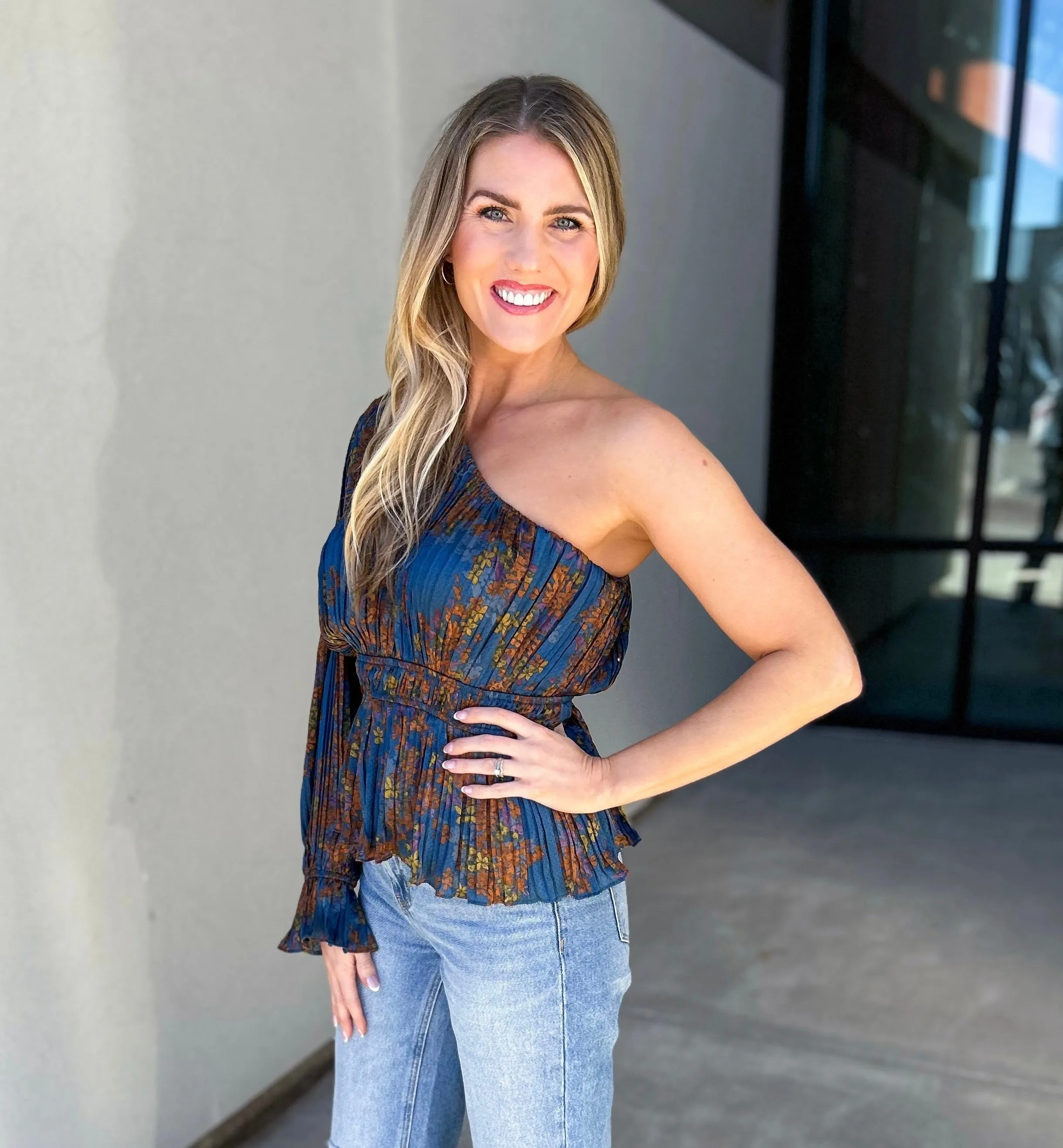 Gloria One Shoulder Pleated Top