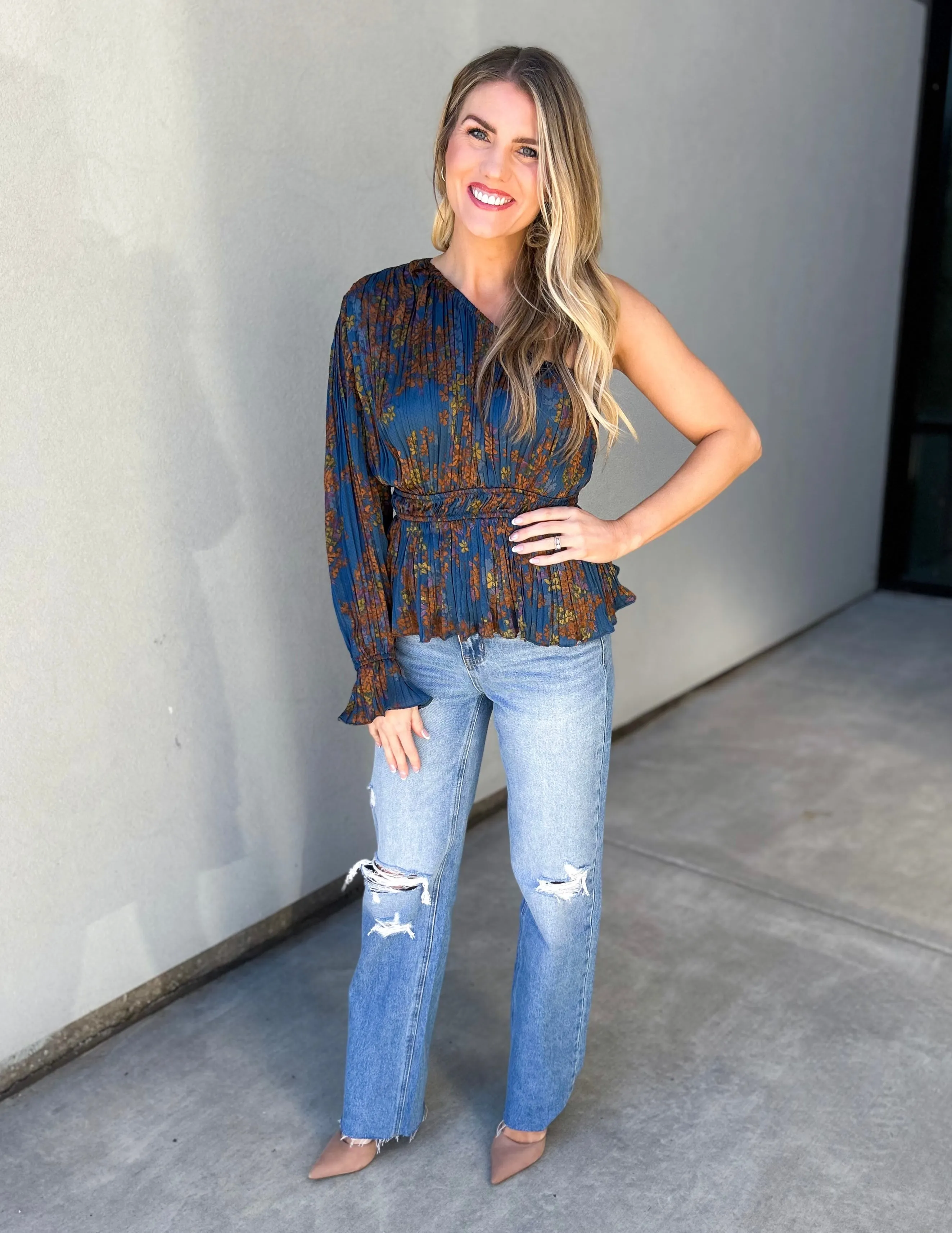 Gloria One Shoulder Pleated Top