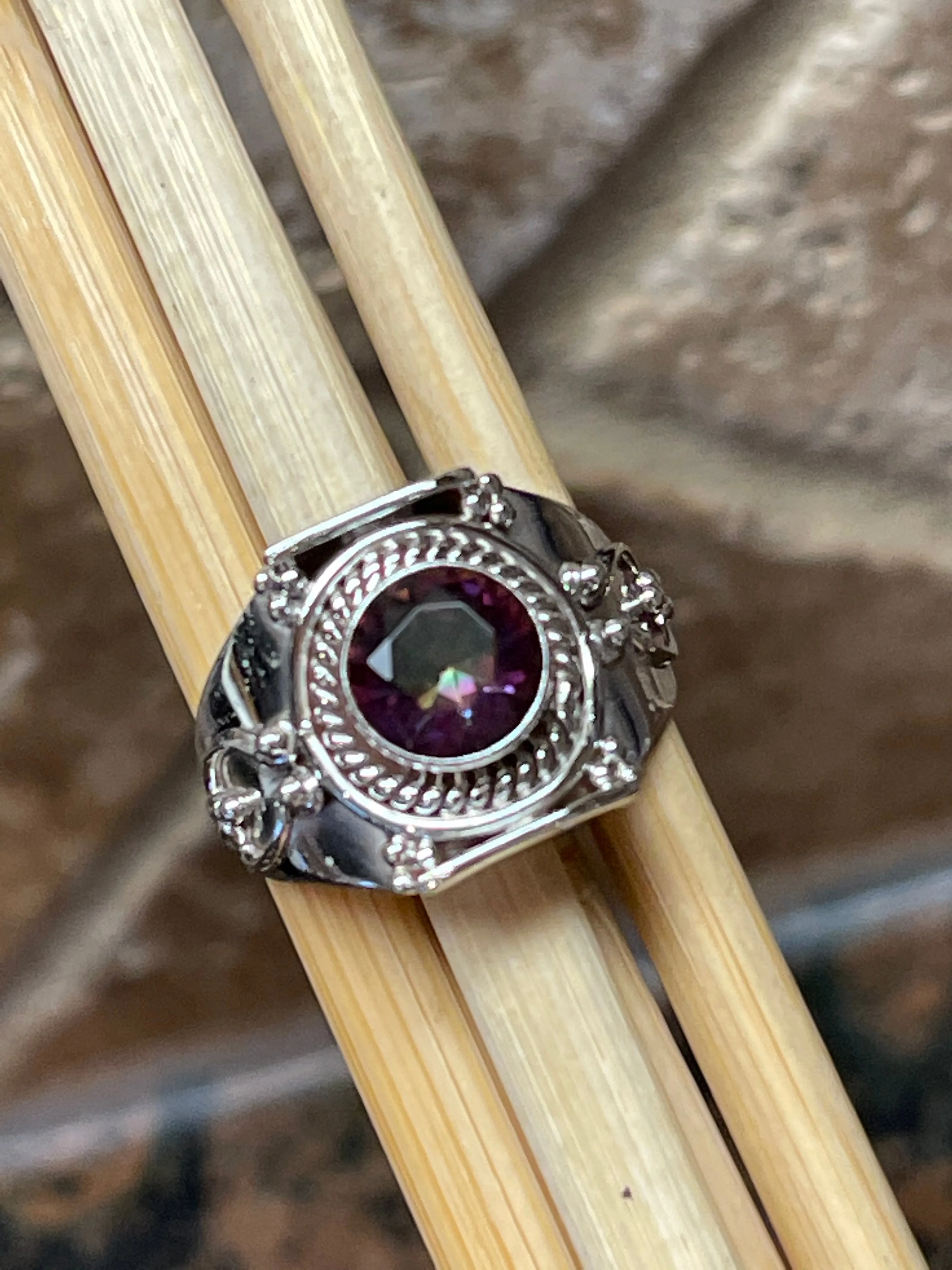 Gorgeous 1ct Mystic Topaz 925 Solid Sterling Silver Wedding Ring 6, 7.25, 8, 9.25