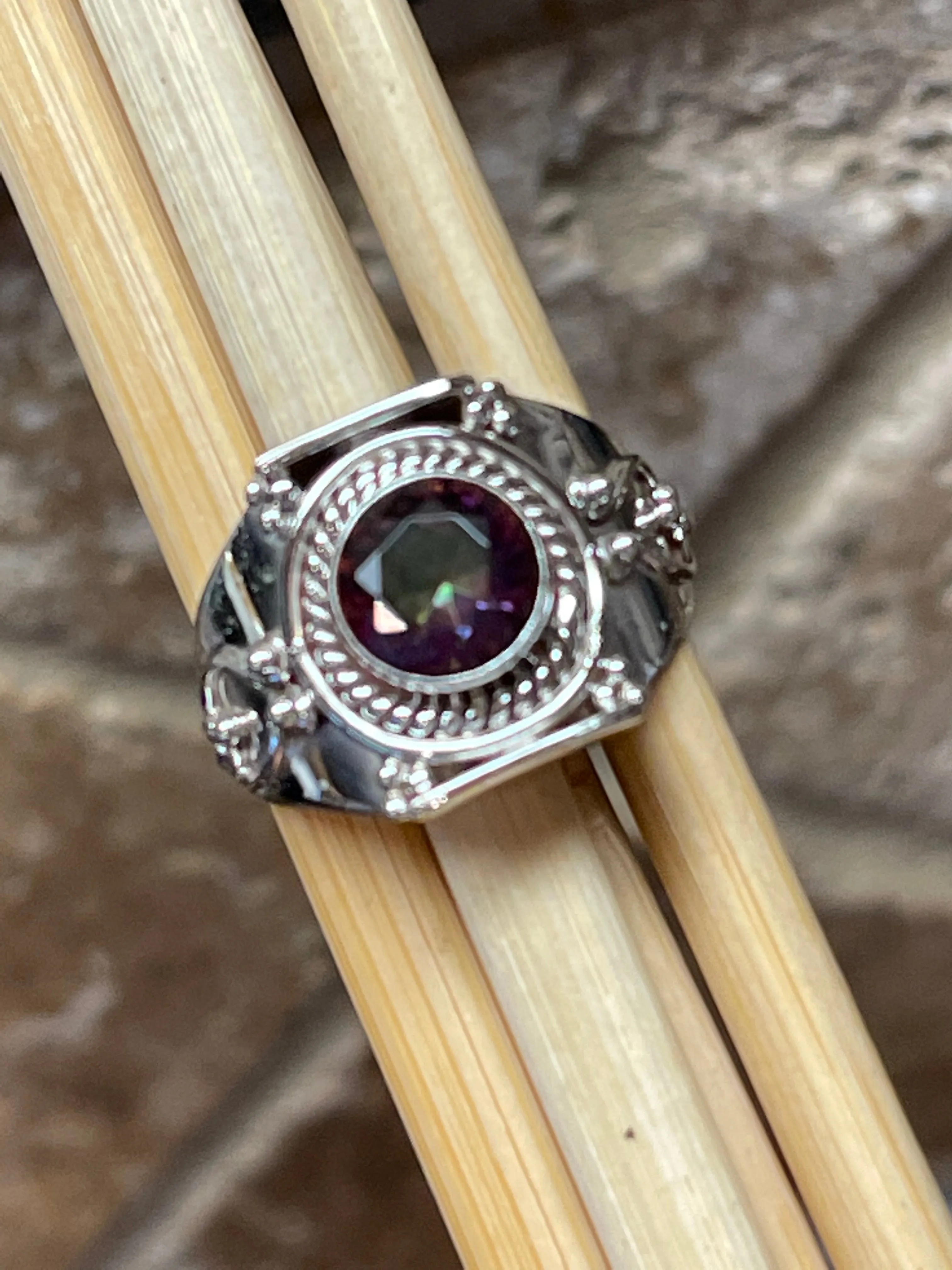 Gorgeous 1ct Mystic Topaz 925 Solid Sterling Silver Wedding Ring 6, 7.25, 8, 9.25