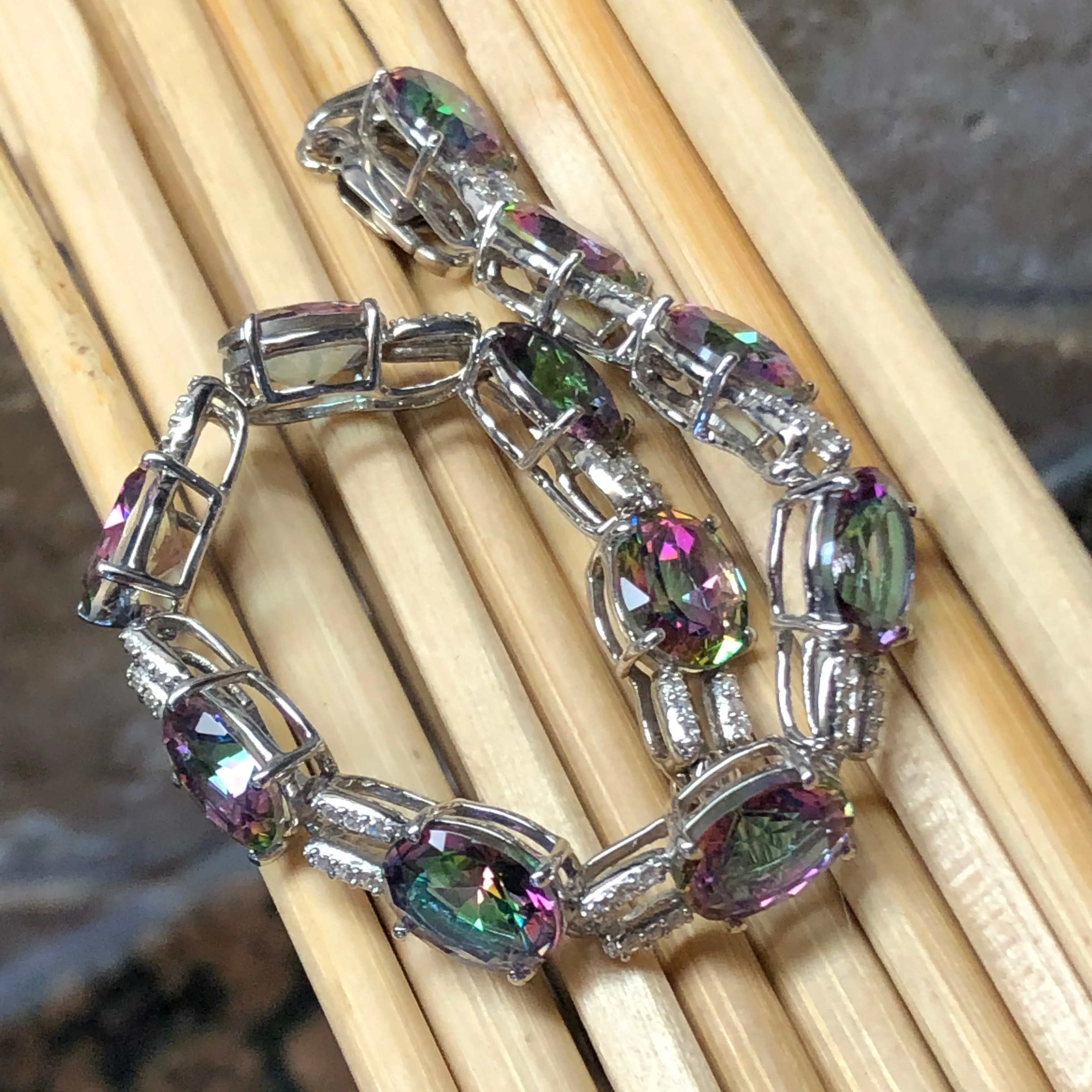 Gorgeous 20ct Mystic Topaz 925 Solid Sterling Silver Bracelet 7"