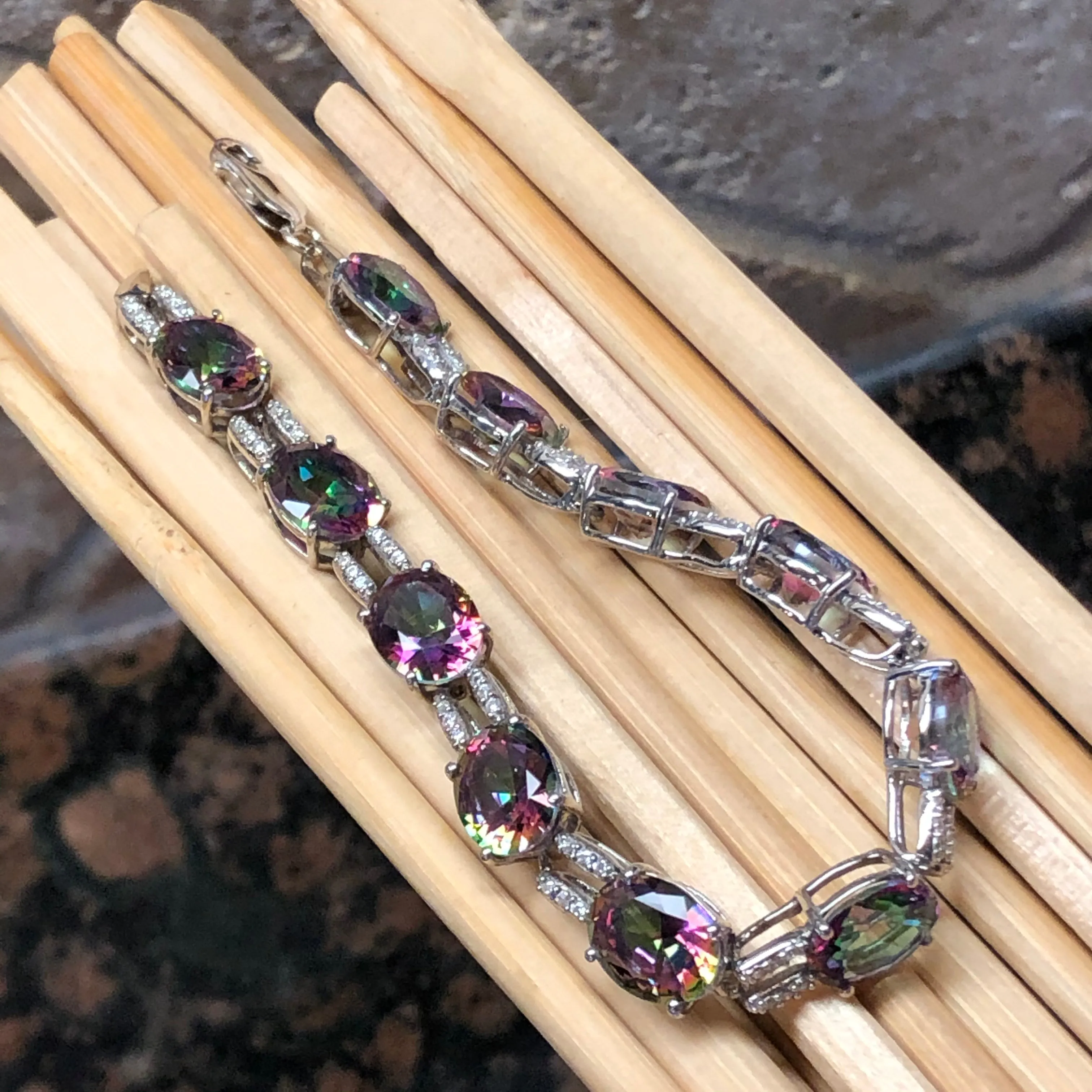 Gorgeous 20ct Mystic Topaz 925 Solid Sterling Silver Bracelet 7"