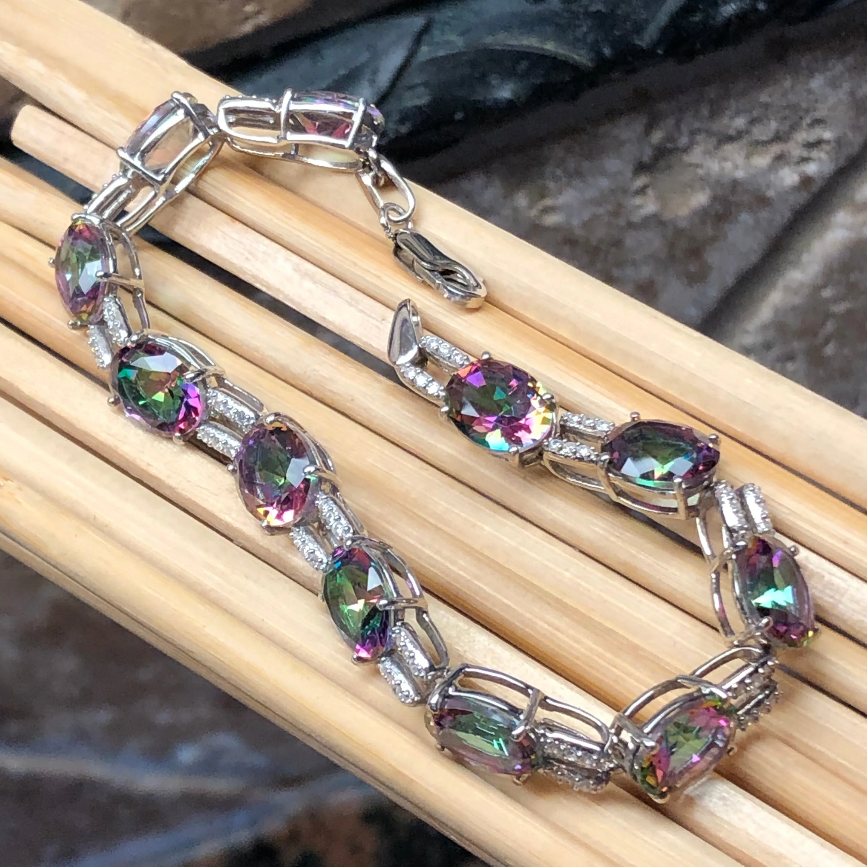 Gorgeous 20ct Mystic Topaz 925 Solid Sterling Silver Bracelet 7"