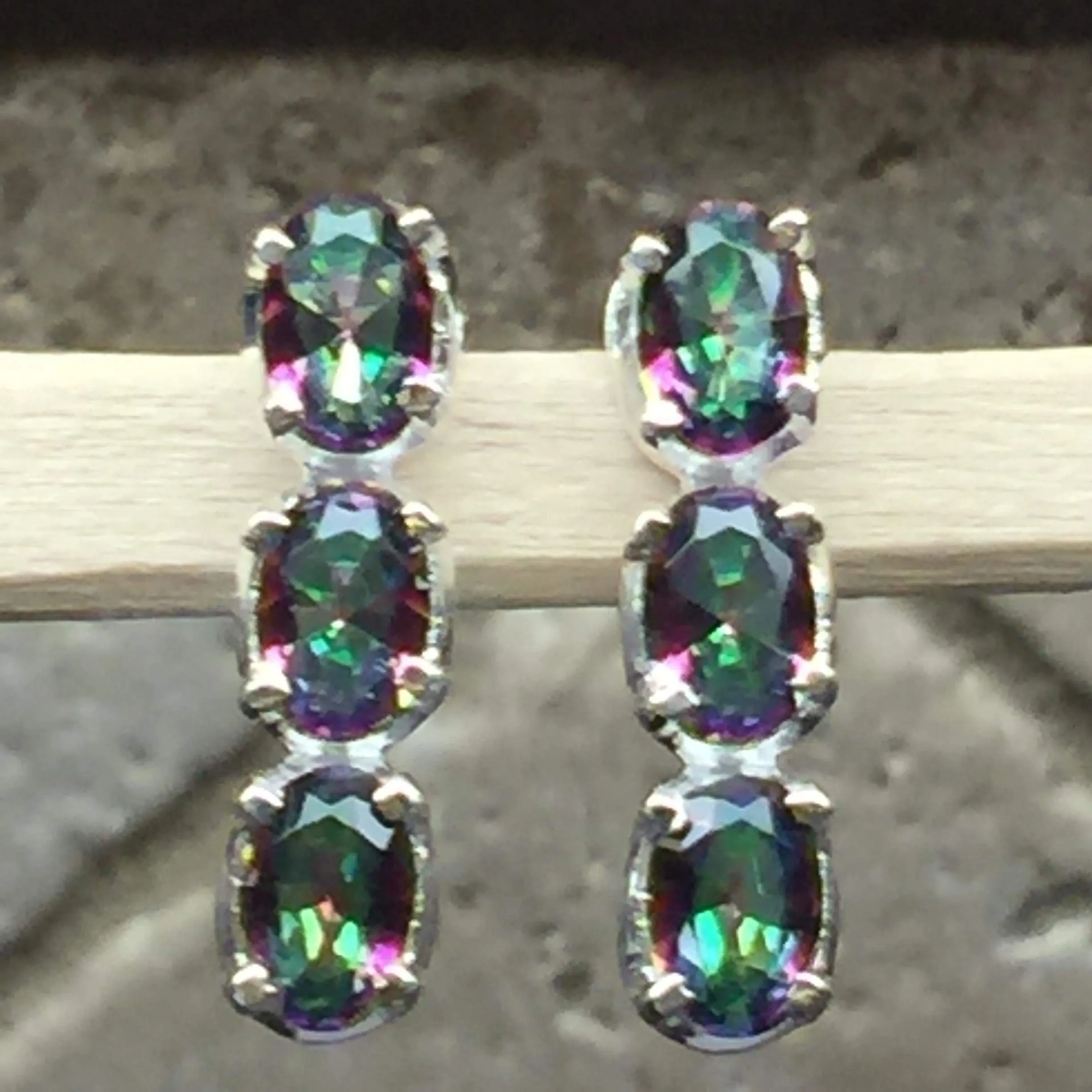 Gorgeous 2.5ct Mystic Topaz 925 Solid Sterling Silver Earrings 16mm