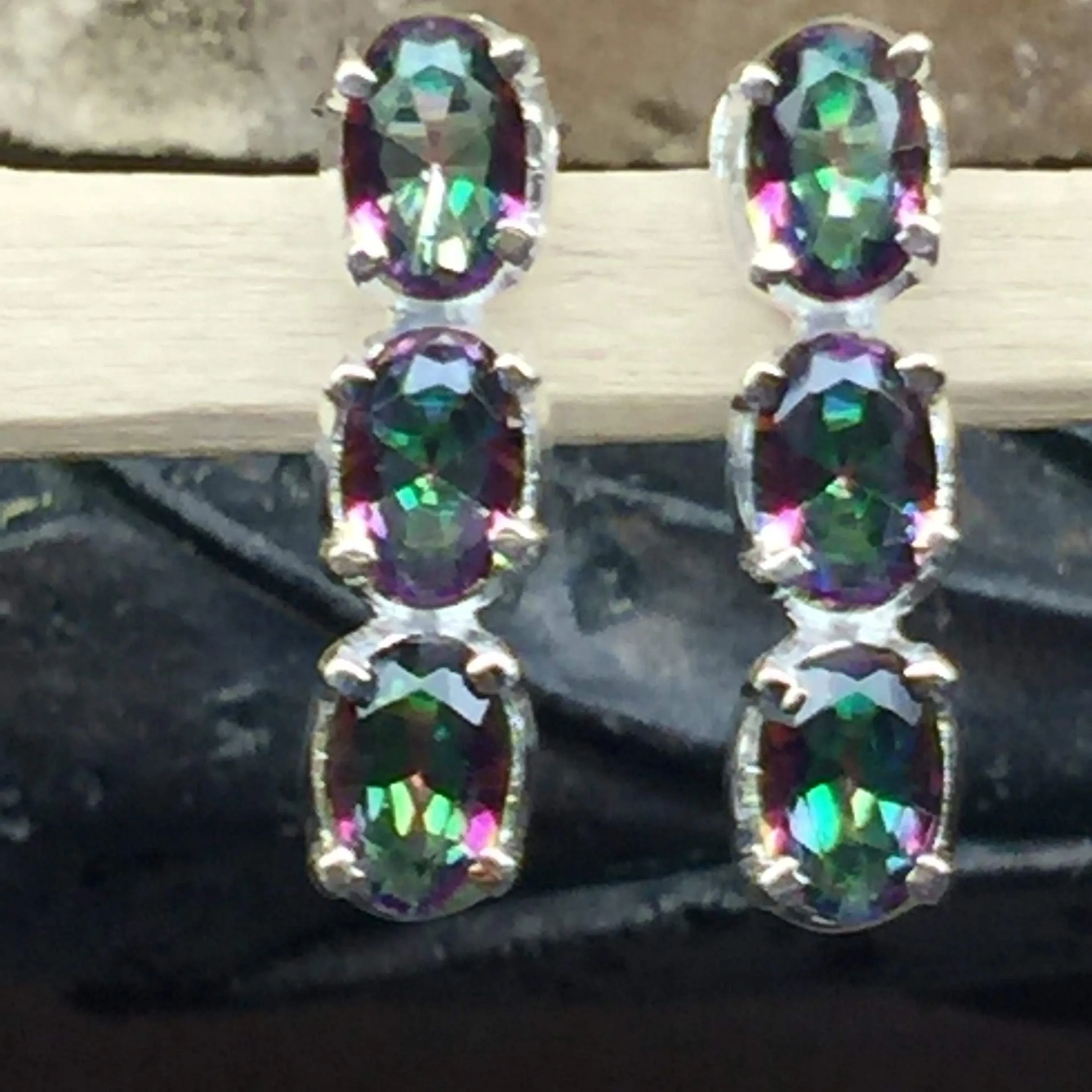 Gorgeous 2.5ct Mystic Topaz 925 Solid Sterling Silver Earrings 16mm