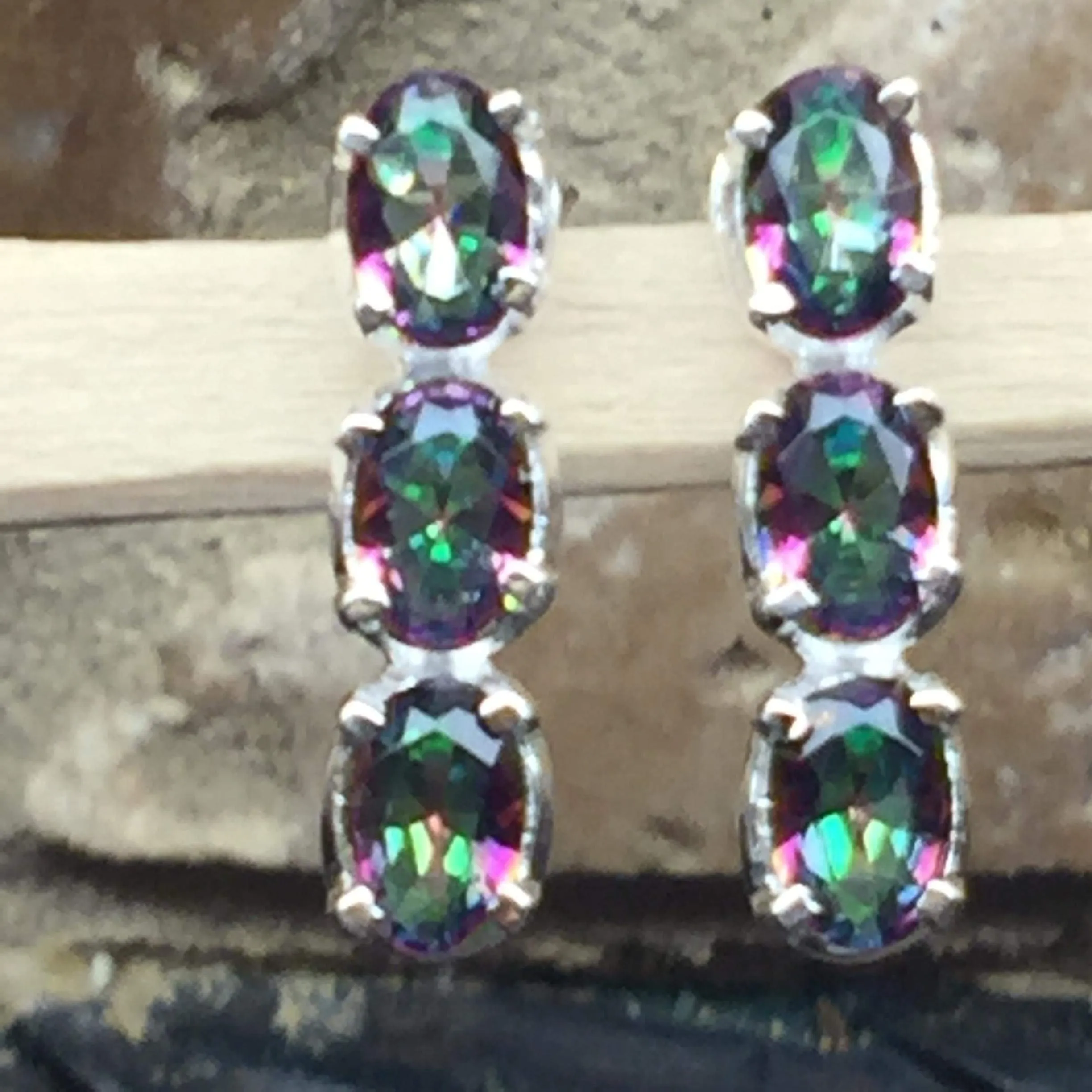 Gorgeous 2.5ct Mystic Topaz 925 Solid Sterling Silver Earrings 16mm