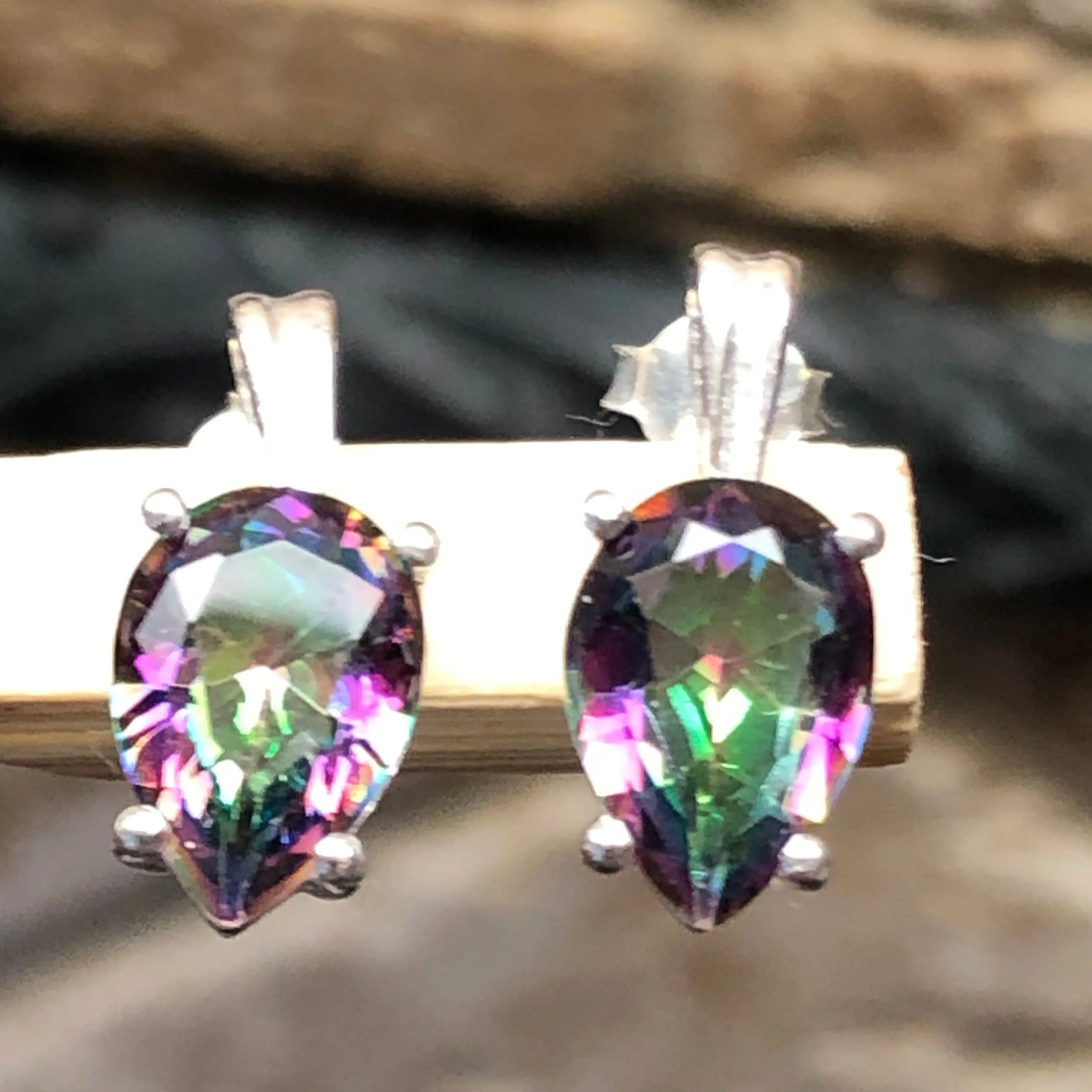 Gorgeous 2ct Mystic Topaz 925 Solid Sterling Silver Earrings 15mm